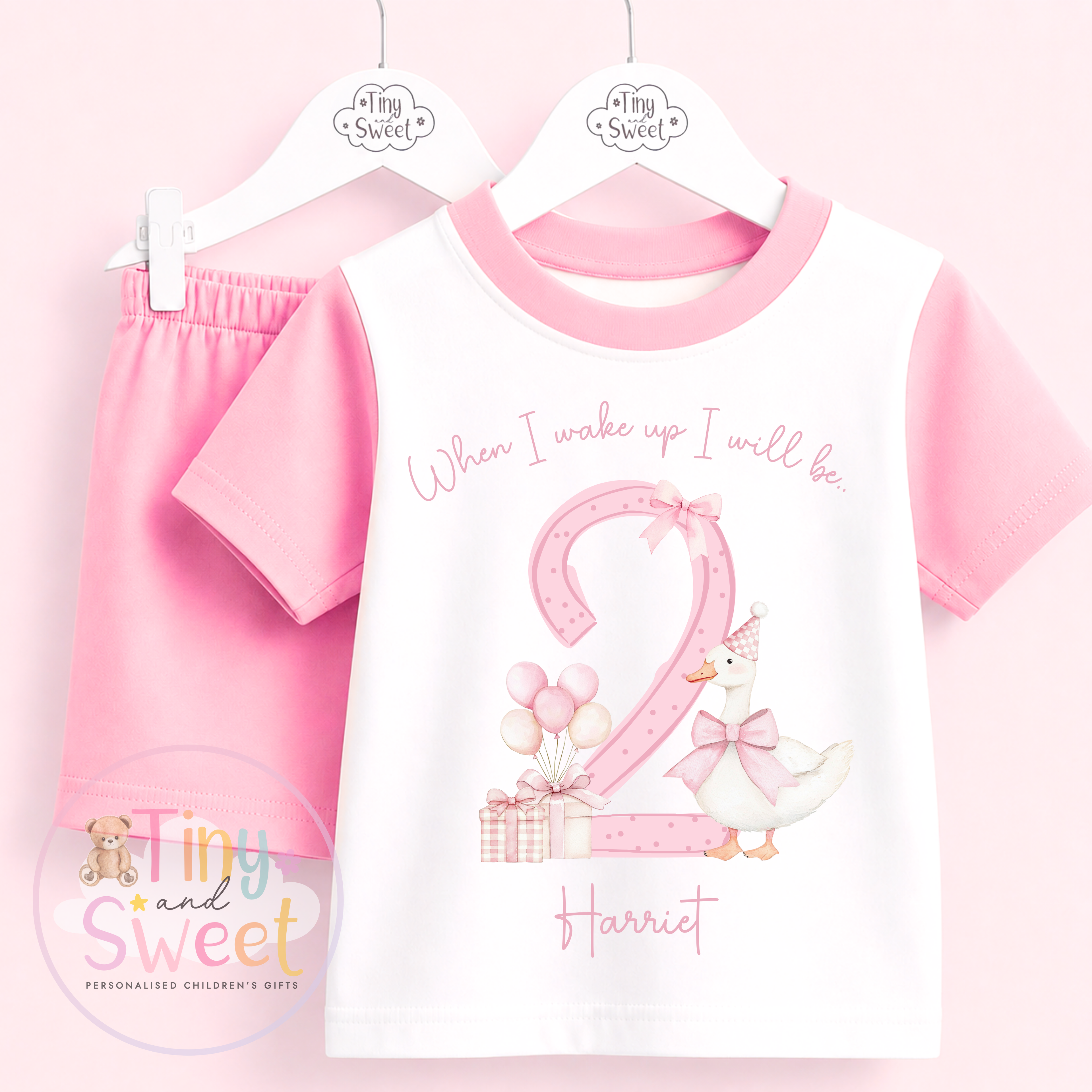 Pink Goose Personalised Short & T Shirt Pyjama Set (Any Age)
