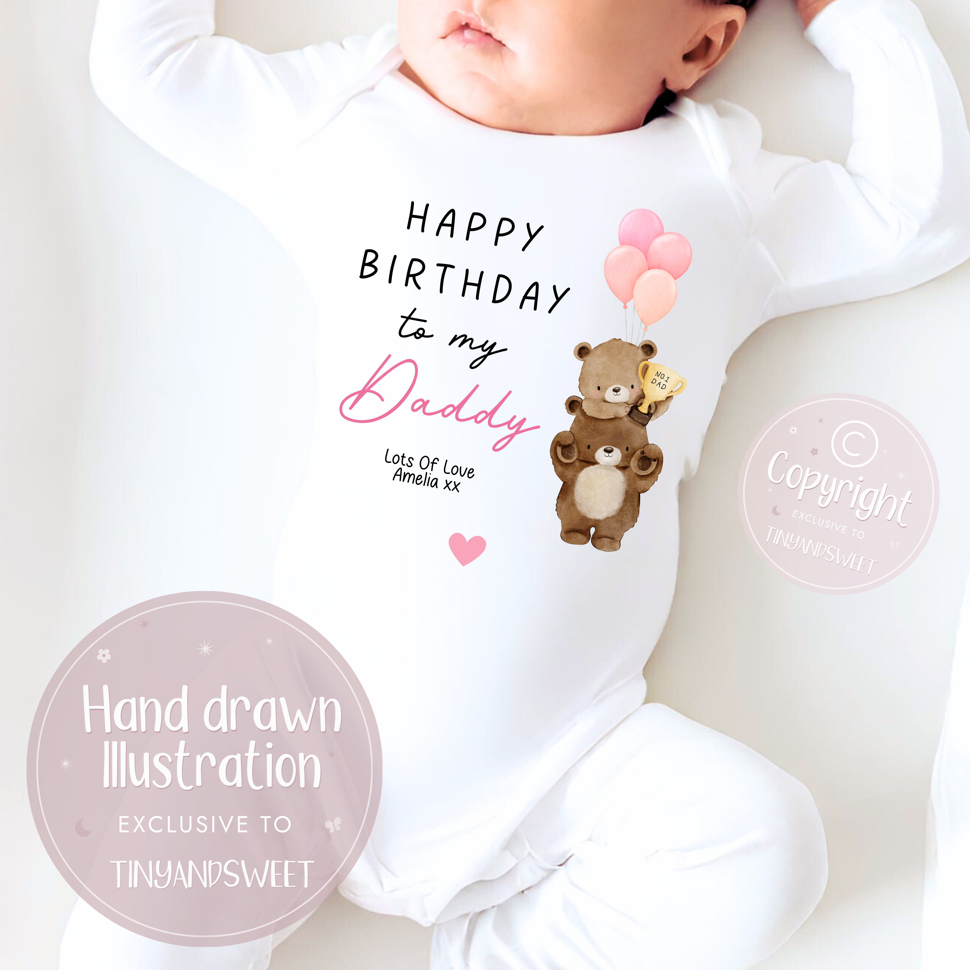 1st Birthday As My Daddy No 1 Daddy Bear Personalised Sleepsuit/Babygrow