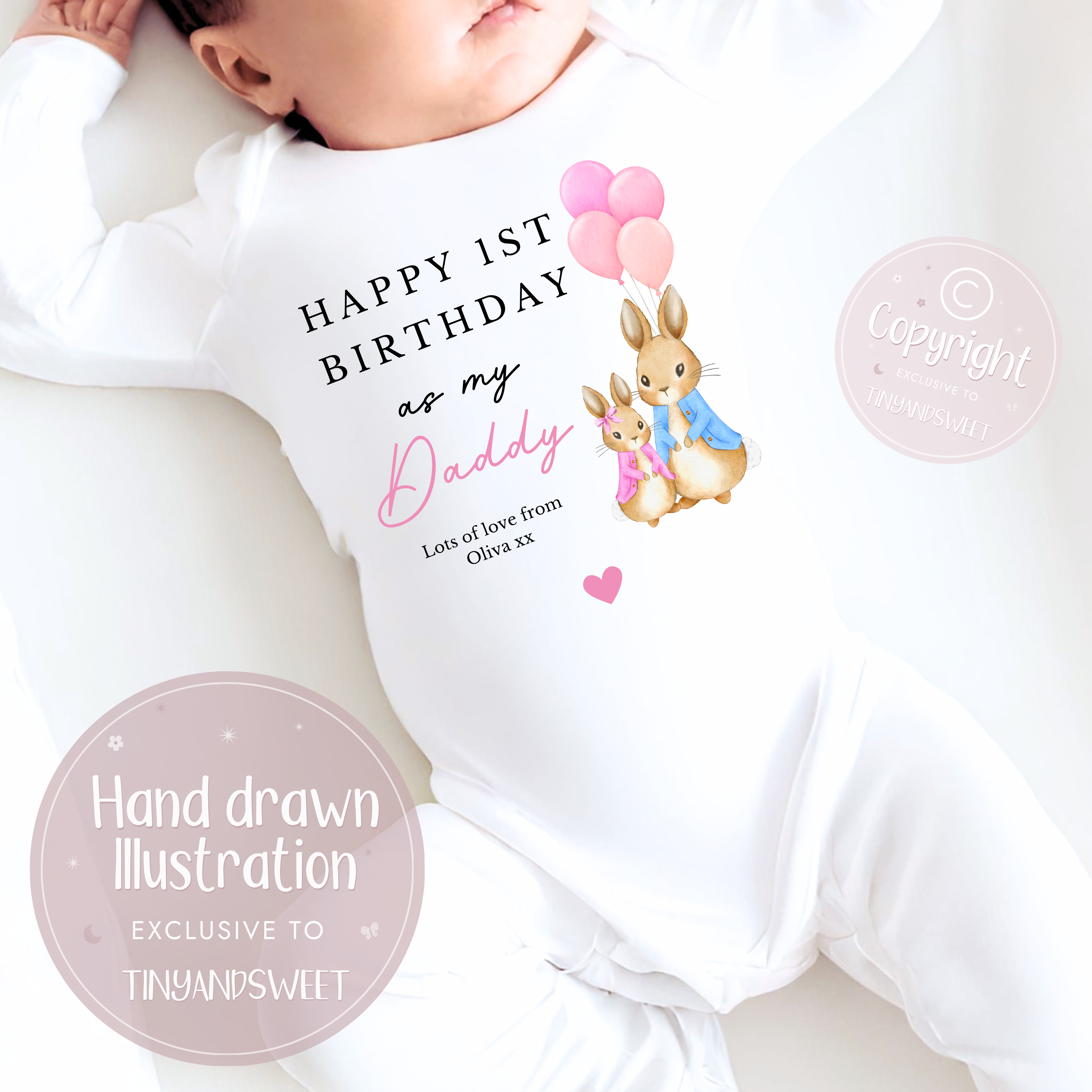 Happy 1st Birthday As My Daddy Bunny Personalised Sleepsuit/Babygrow