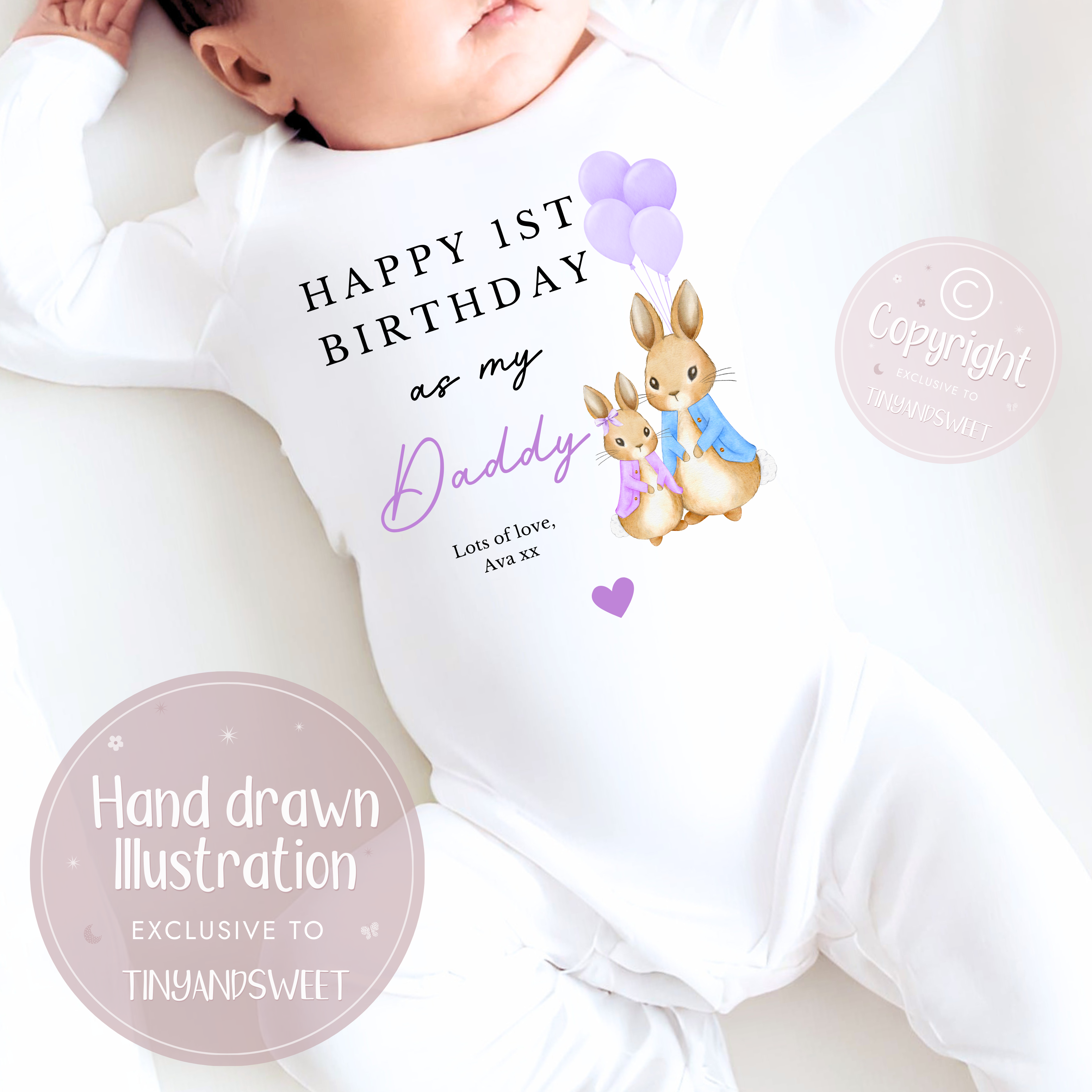 Happy 1st Birthday As My Daddy Bunny Personalised Sleepsuit/Babygrow