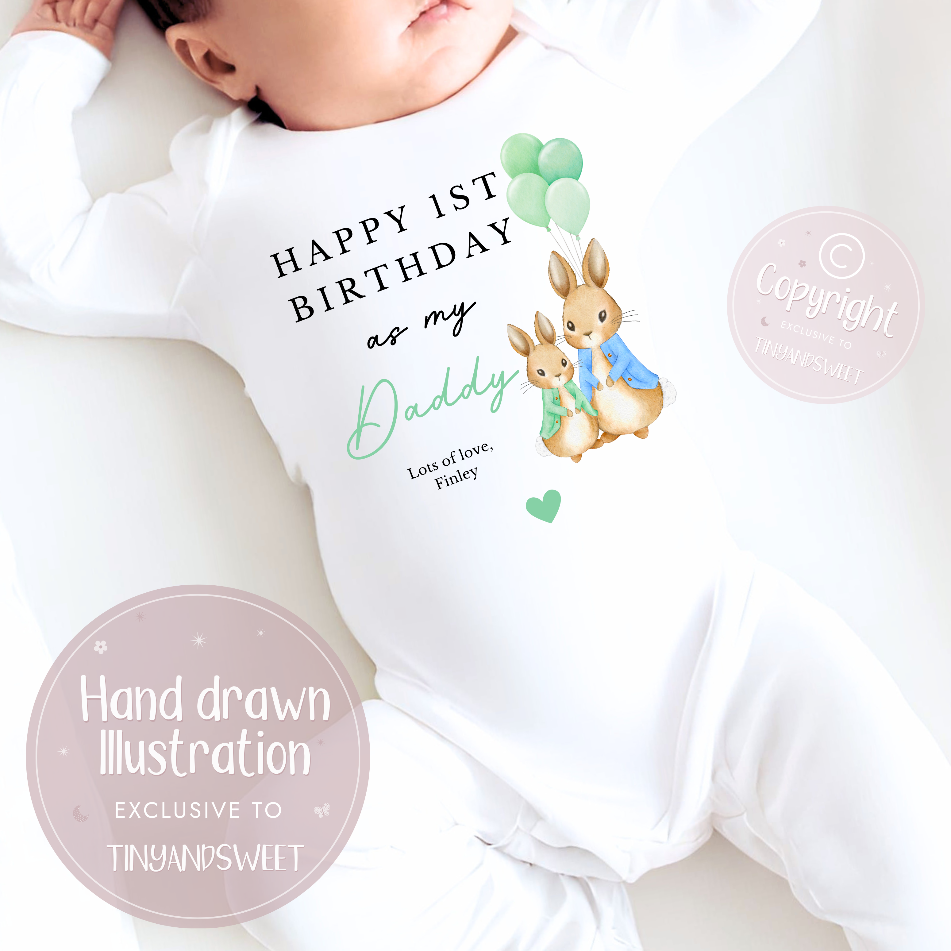 Happy 1st Birthday As My Daddy Bunny Personalised Sleepsuit/Babygrow