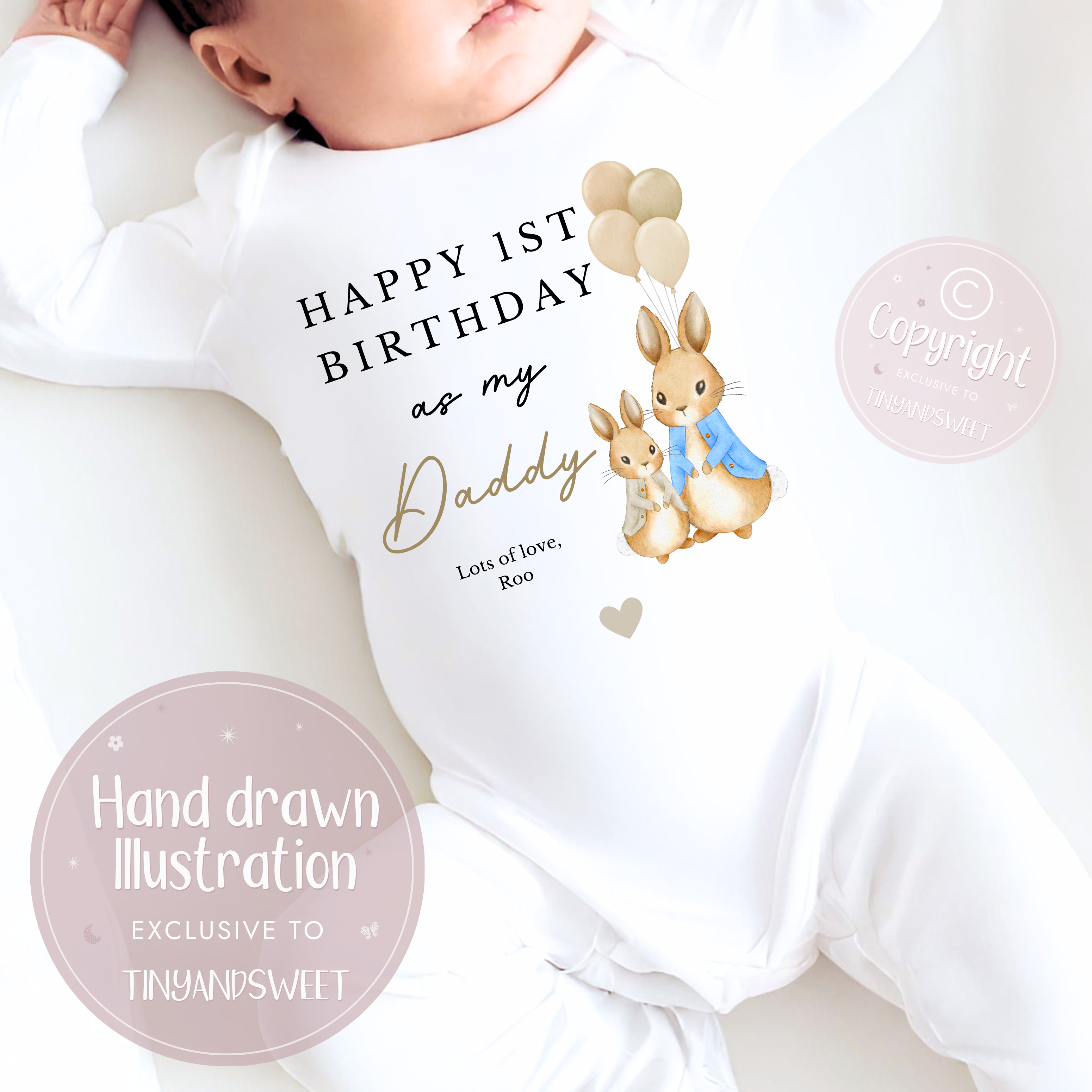 Happy 1st Birthday As My Daddy Bunny Personalised Sleepsuit/Babygrow