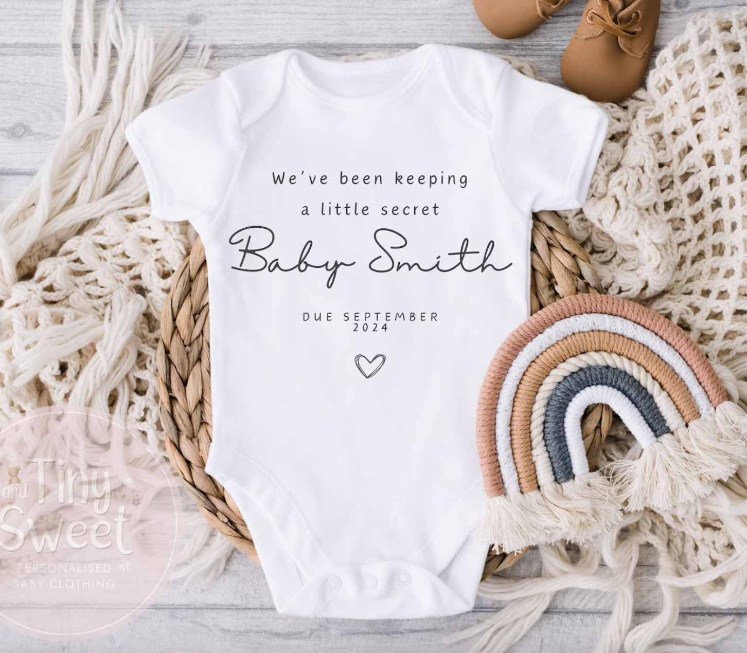 We've Been Keeping A Secret Announcement Personalised Sleepsuit/Babygr