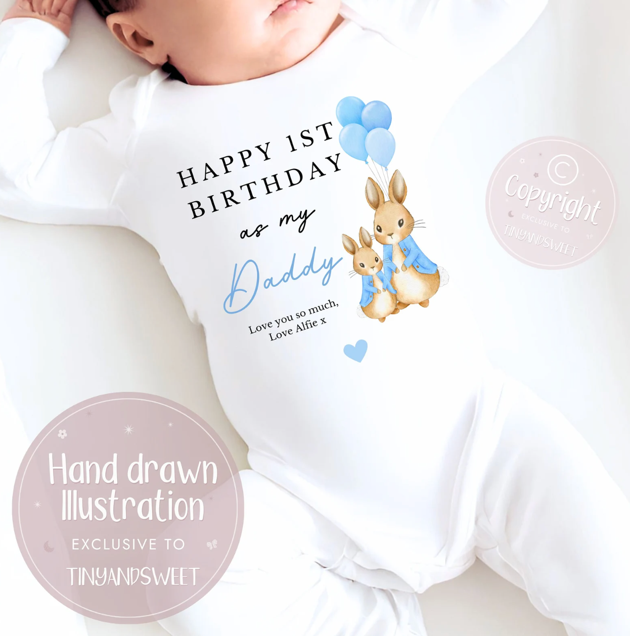 Happy 1st Birthday As My Daddy Bunny Personalised Sleepsuit/Babygrow