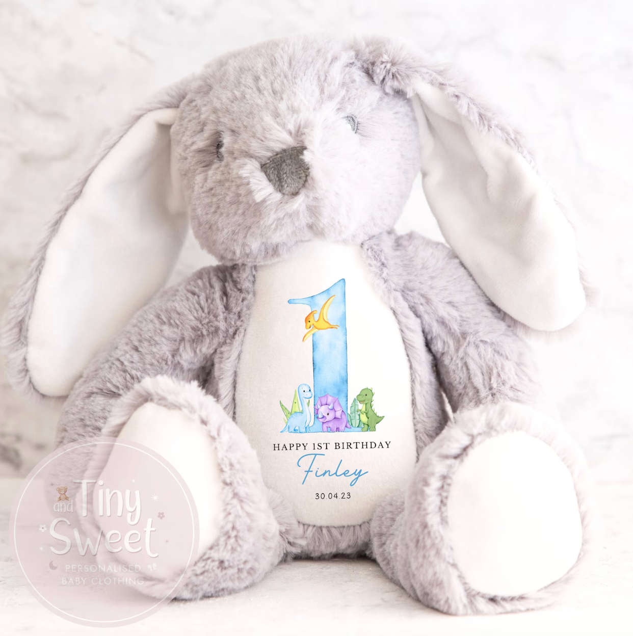 Personalised 1st Birthday Blue Dinosaur Bunny Soft Toy