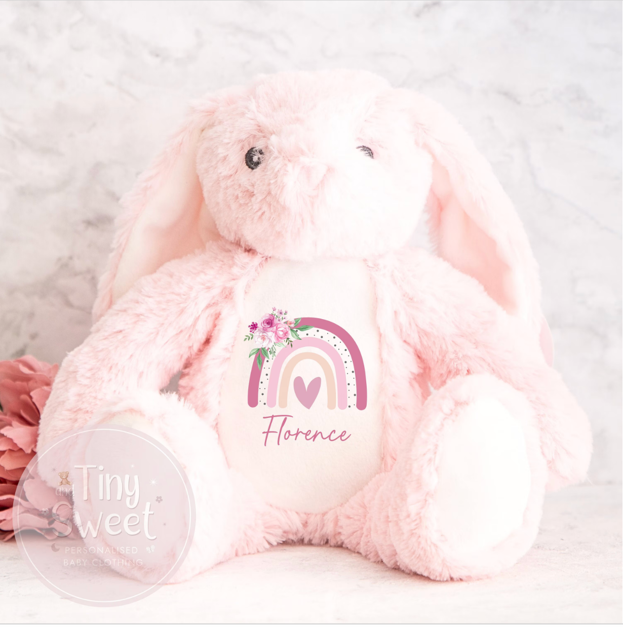 Personalised Pink Rainbow Bunny Soft Toy