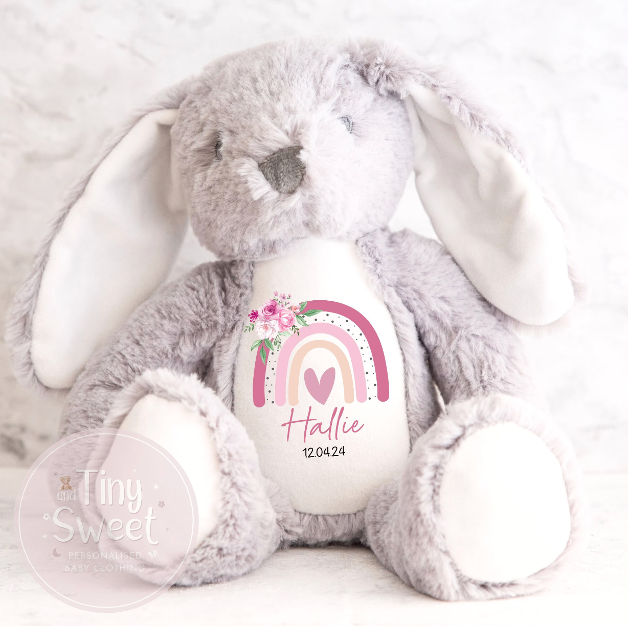 Personalised Pink Rainbow Bunny Soft Toy