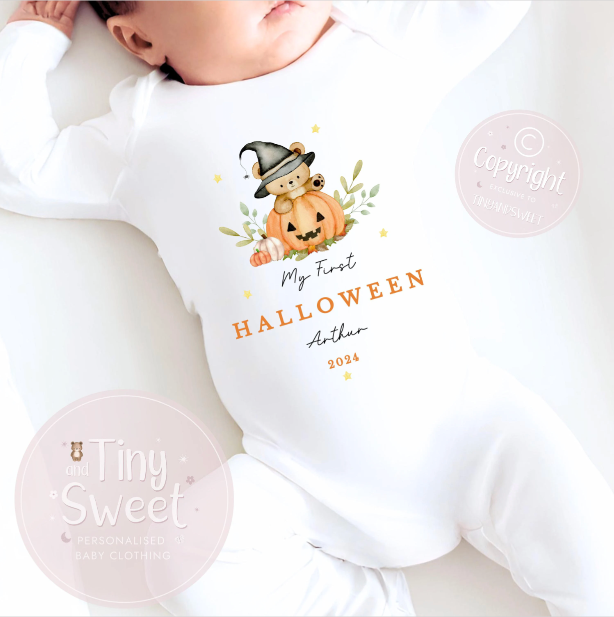 Witch Bear First Halloween Personalised Sleepsuit