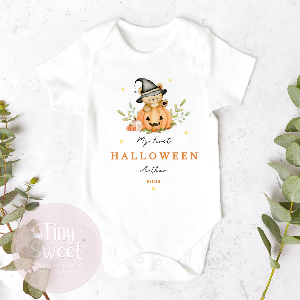 Witch Bear First Halloween Personalised Sleepsuit