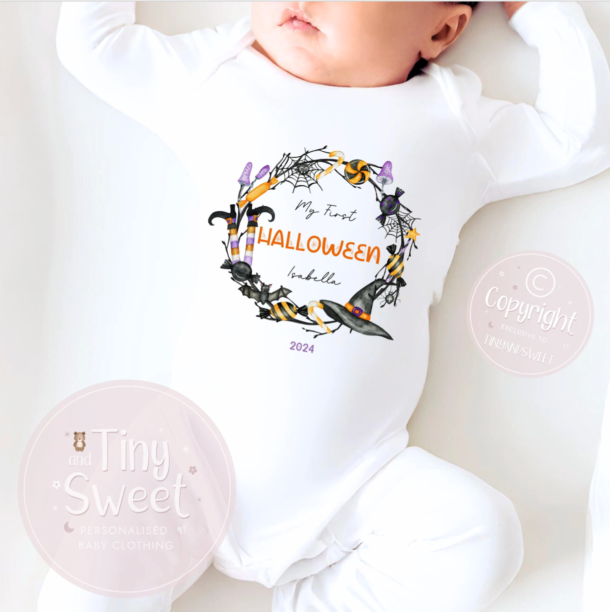 Halloween Brown Wreath Personalised Sleepsuit