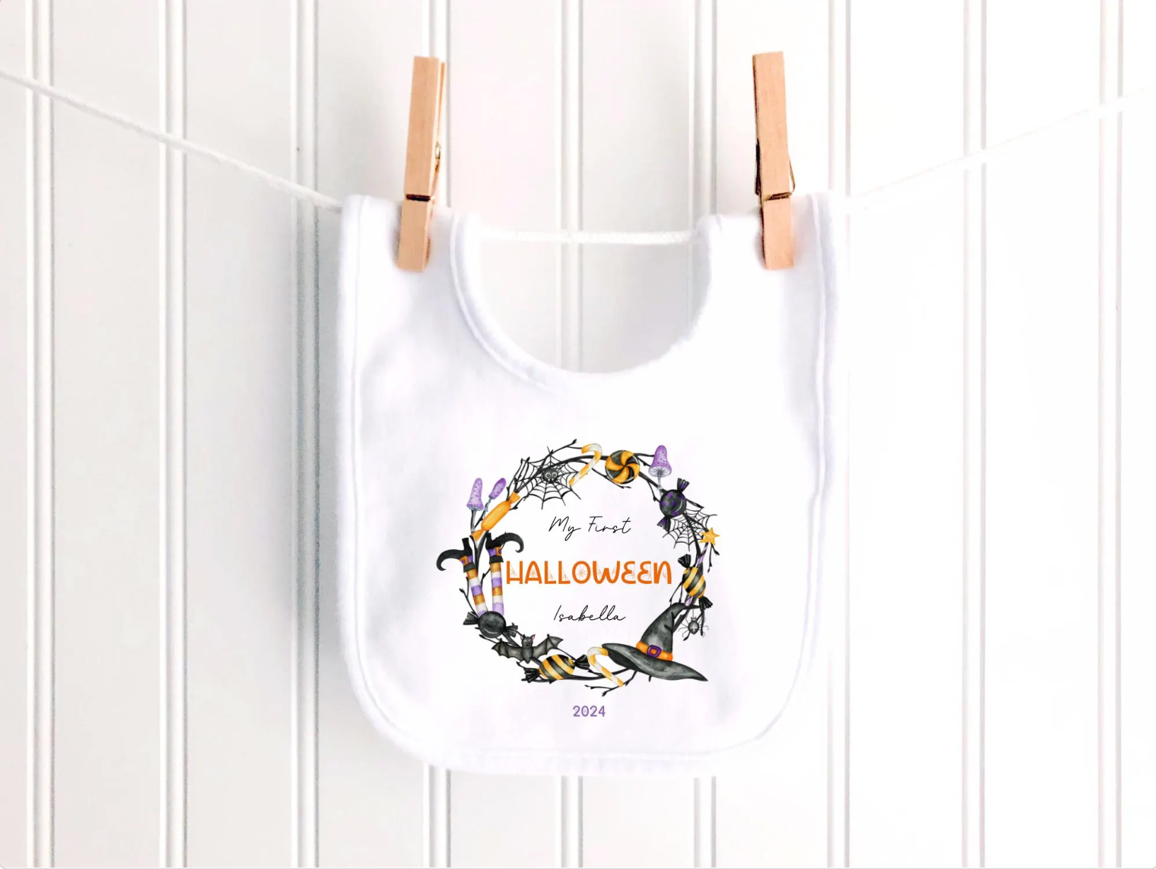 Halloween Brown Wreath Personalised Sleepsuit