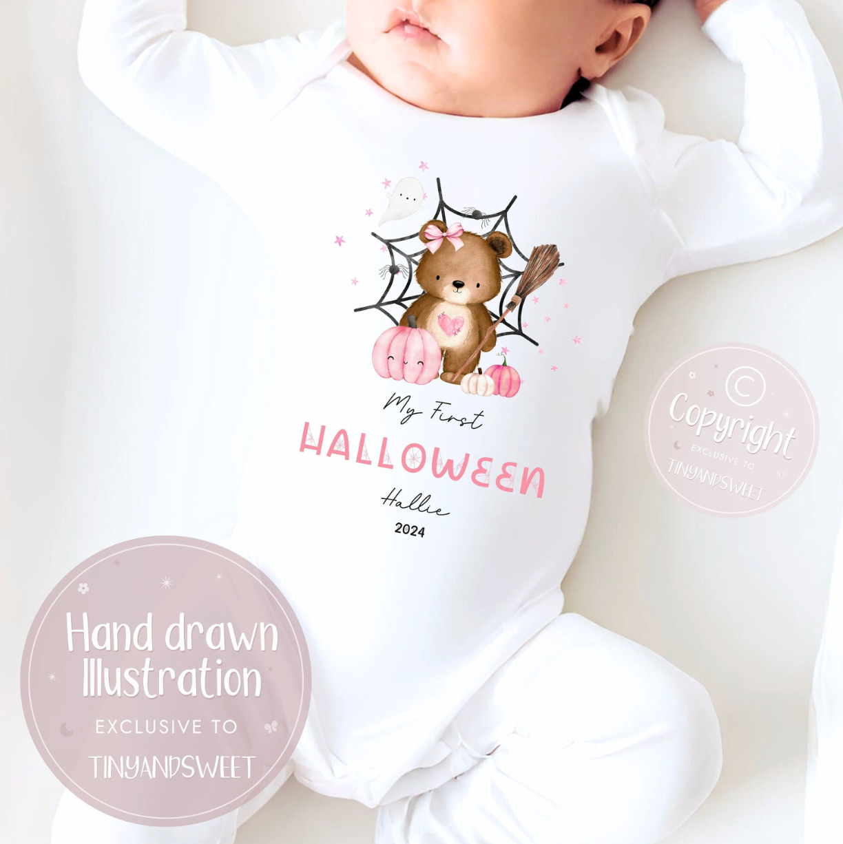 Cobweb Bear Pink/Blue Personalised Sleepsuit