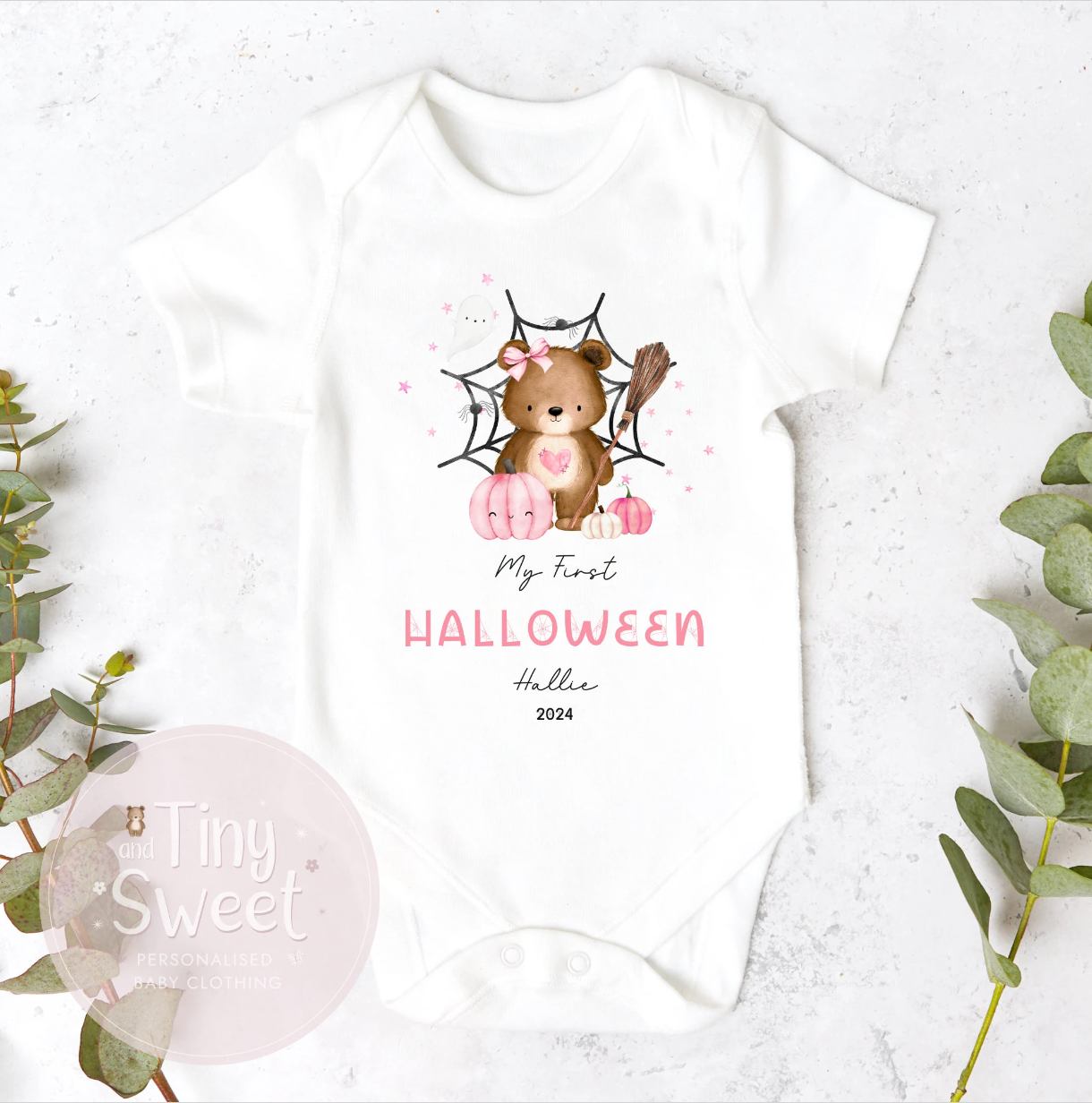 Cobweb Bear Pink/Blue Personalised Sleepsuit