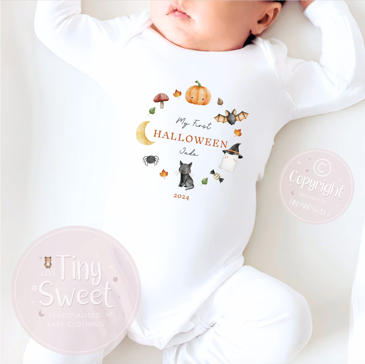 Autumn Halloween Wreath Personalised Sleepsuit