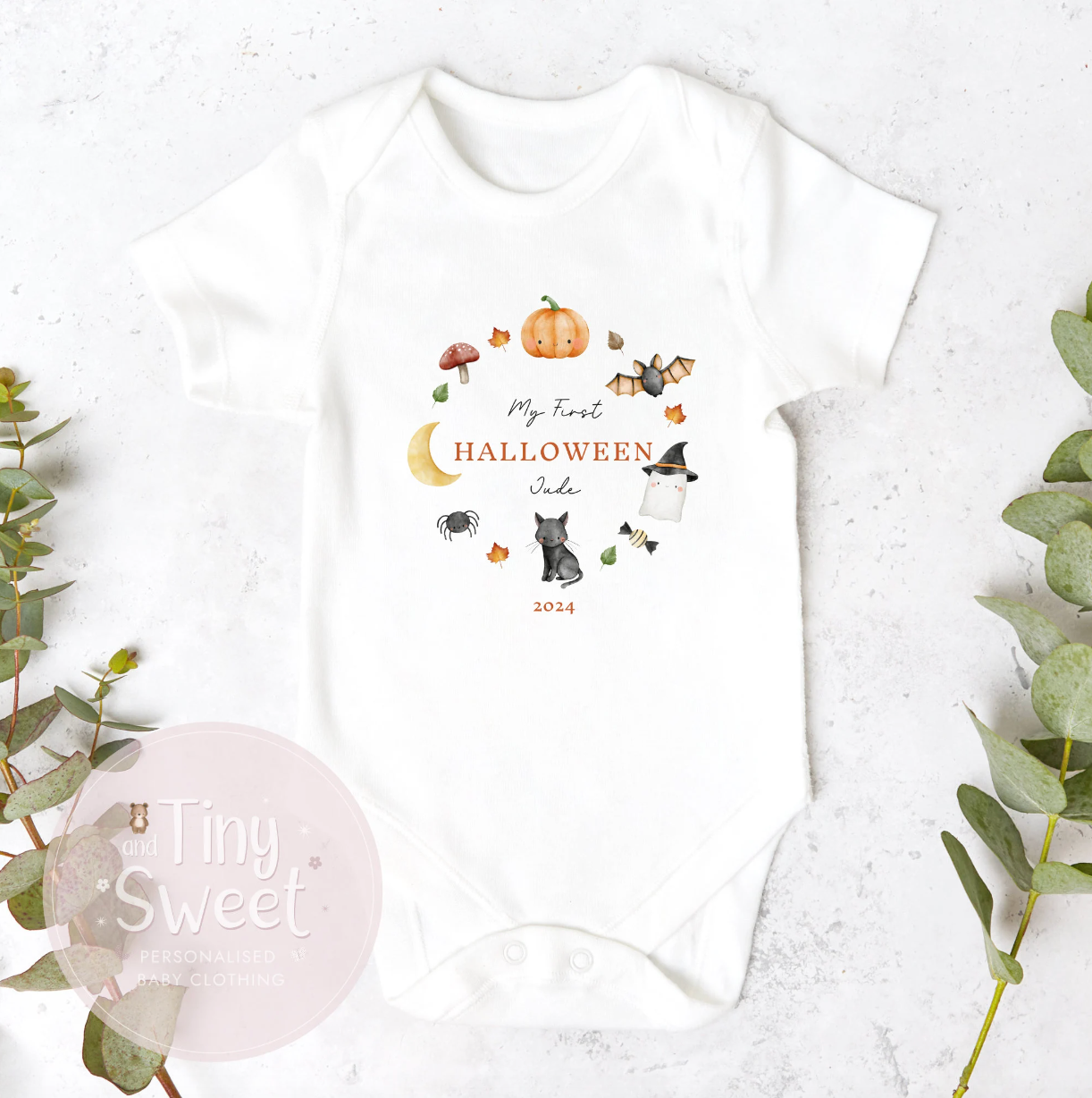 Autumn Halloween Wreath Personalised Sleepsuit