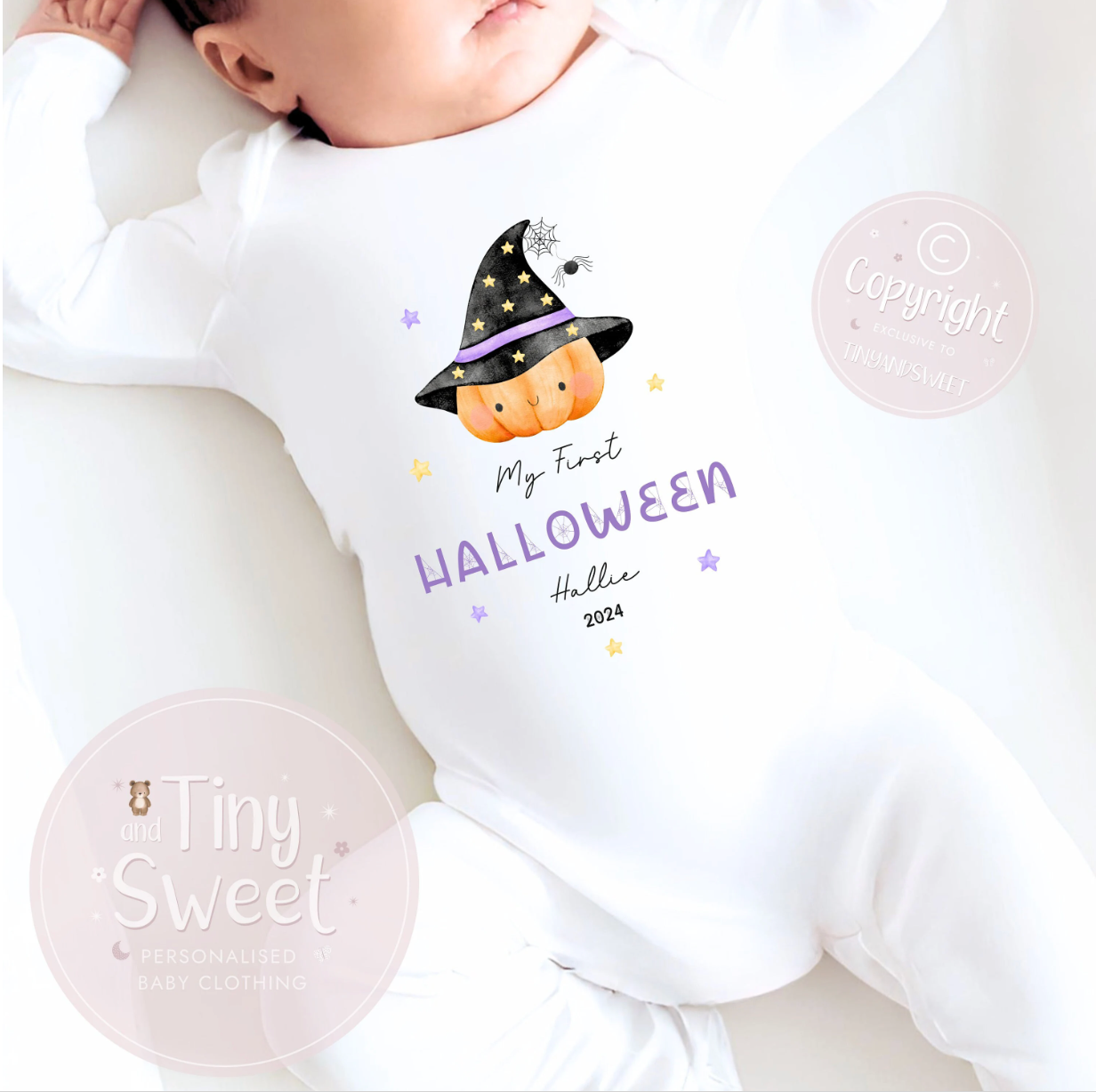 Pumpkin Witch Personalised Sleepsuit