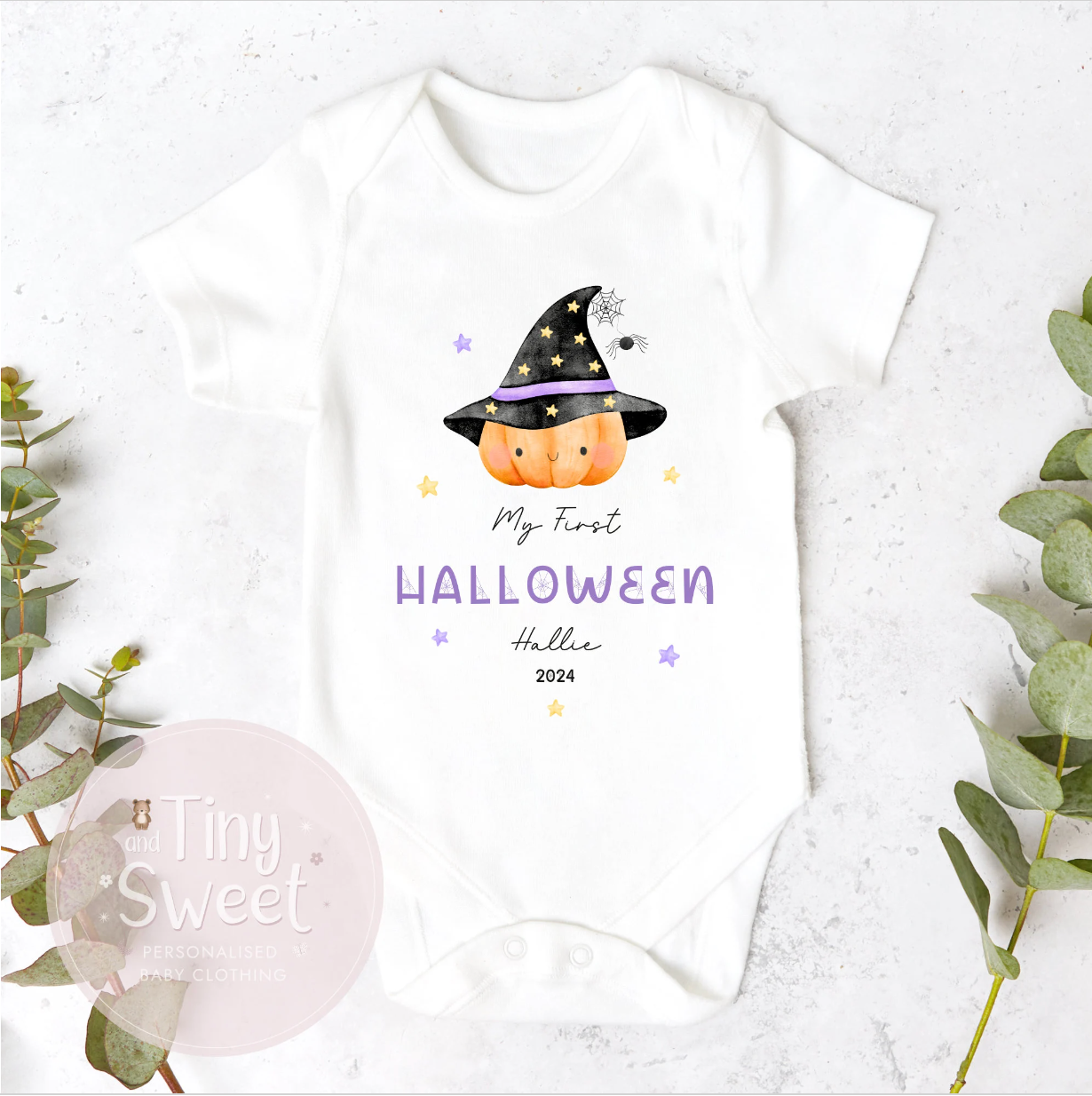 Pumpkin Witch Personalised Sleepsuit