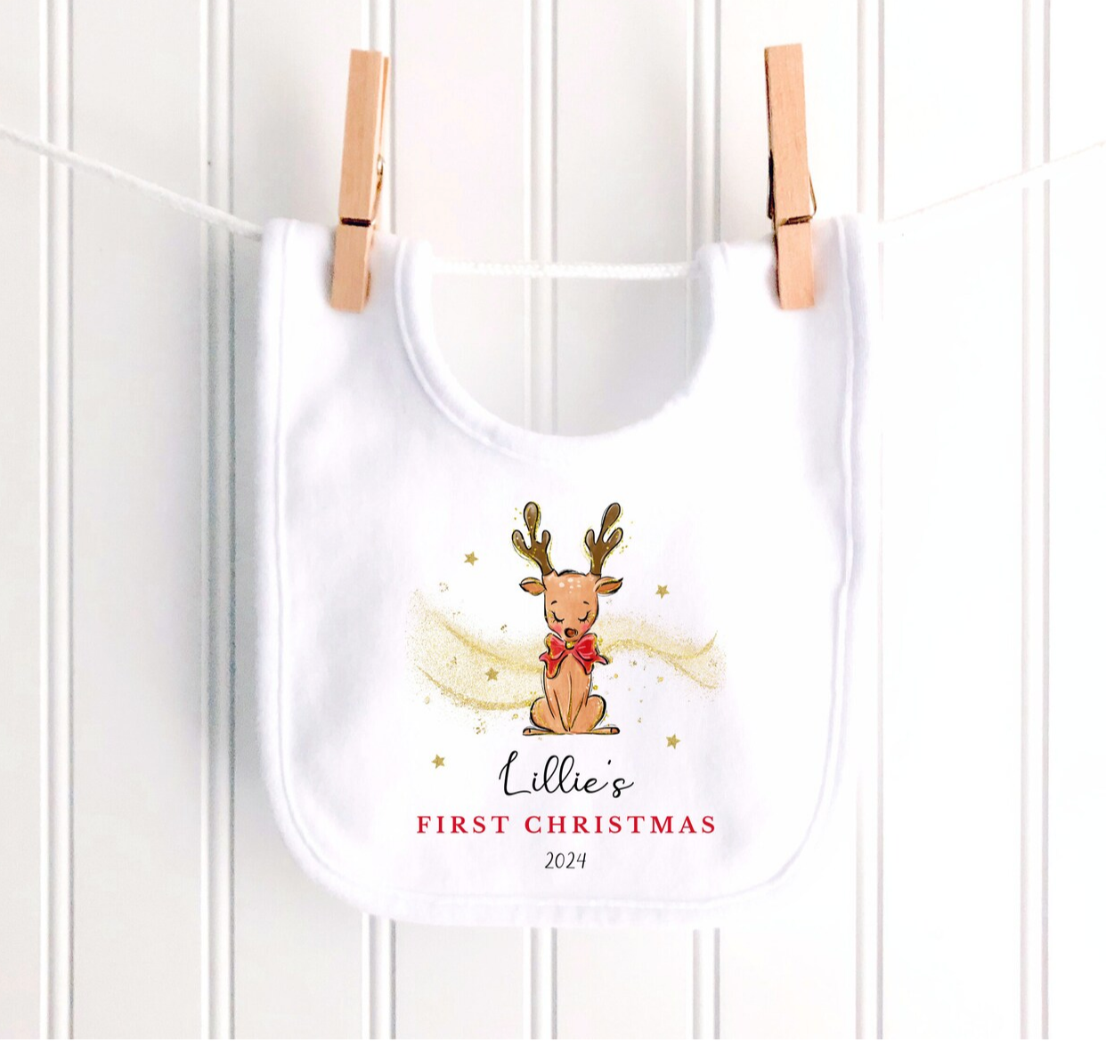 Personalised Reindeer Babies First Christmas Sleepsuit