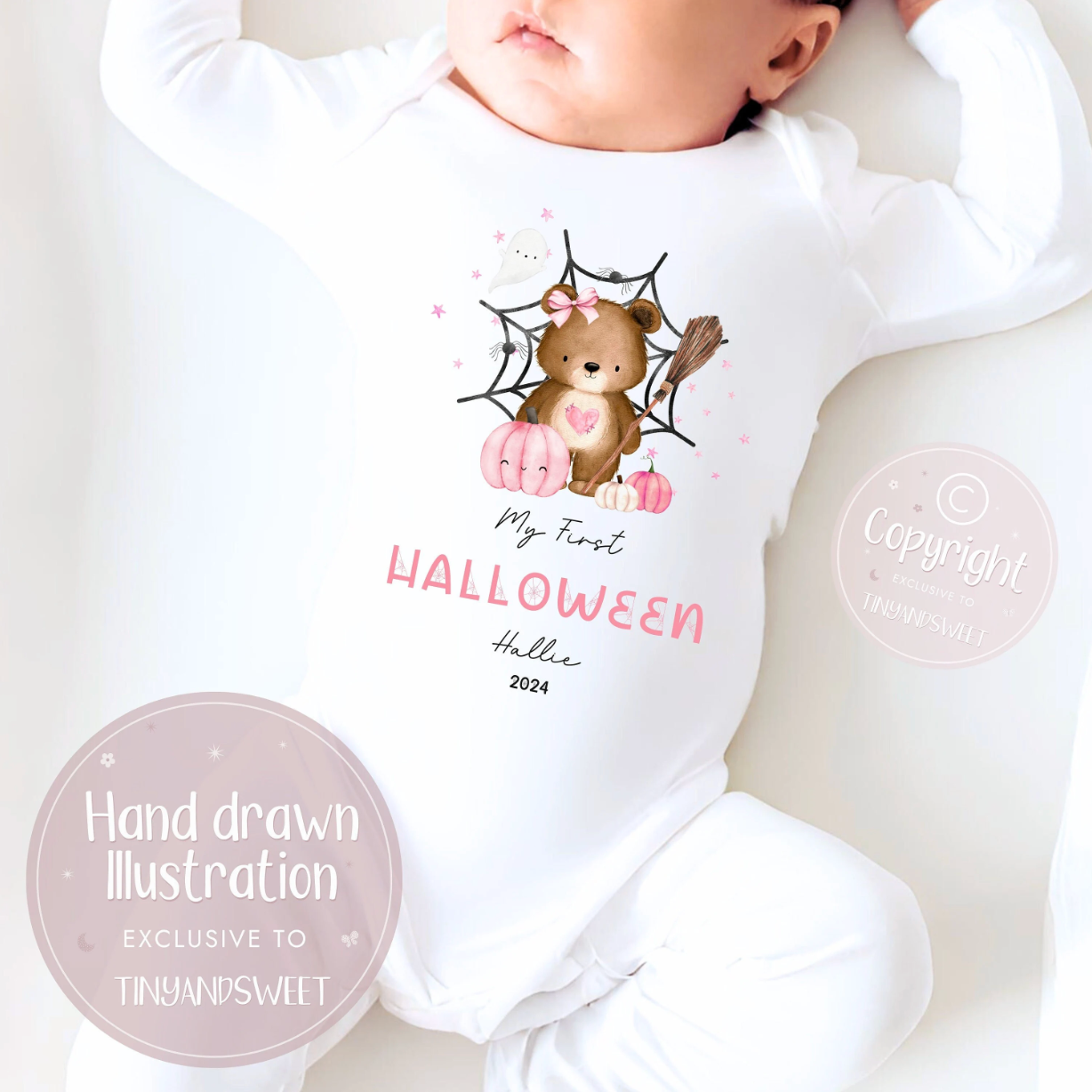 Cobweb Bear Blue/Pink Personalised Sleepsuit