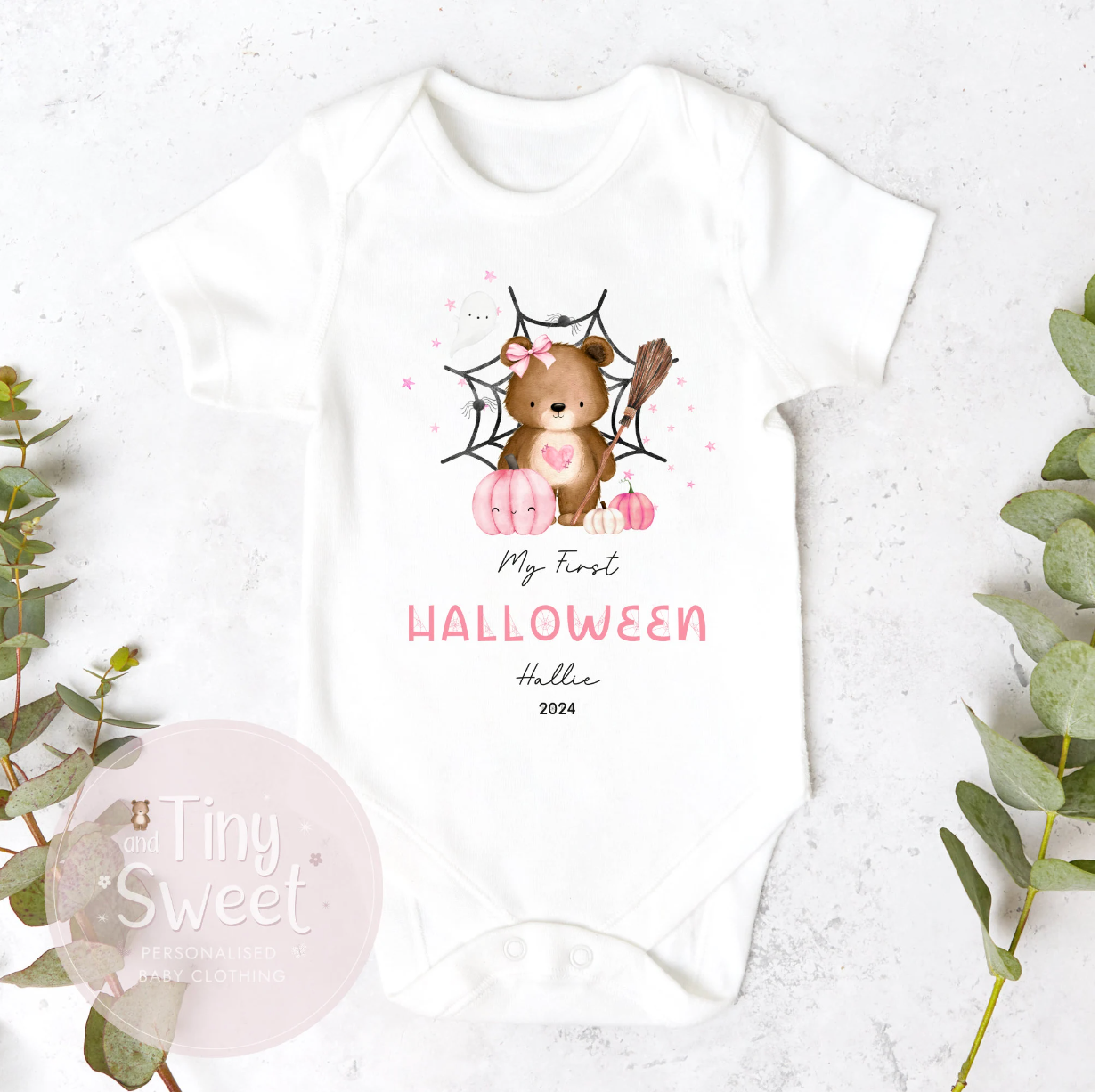 Cobweb Bear Blue/Pink Personalised Sleepsuit