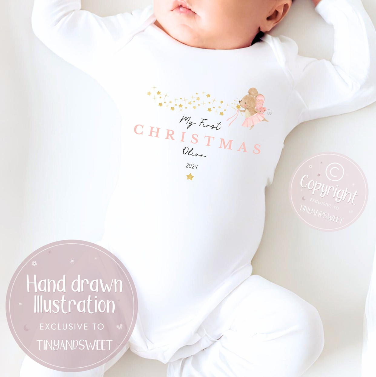 Personalised Ballerina Magical Mouse First Christmas Sleepsuit