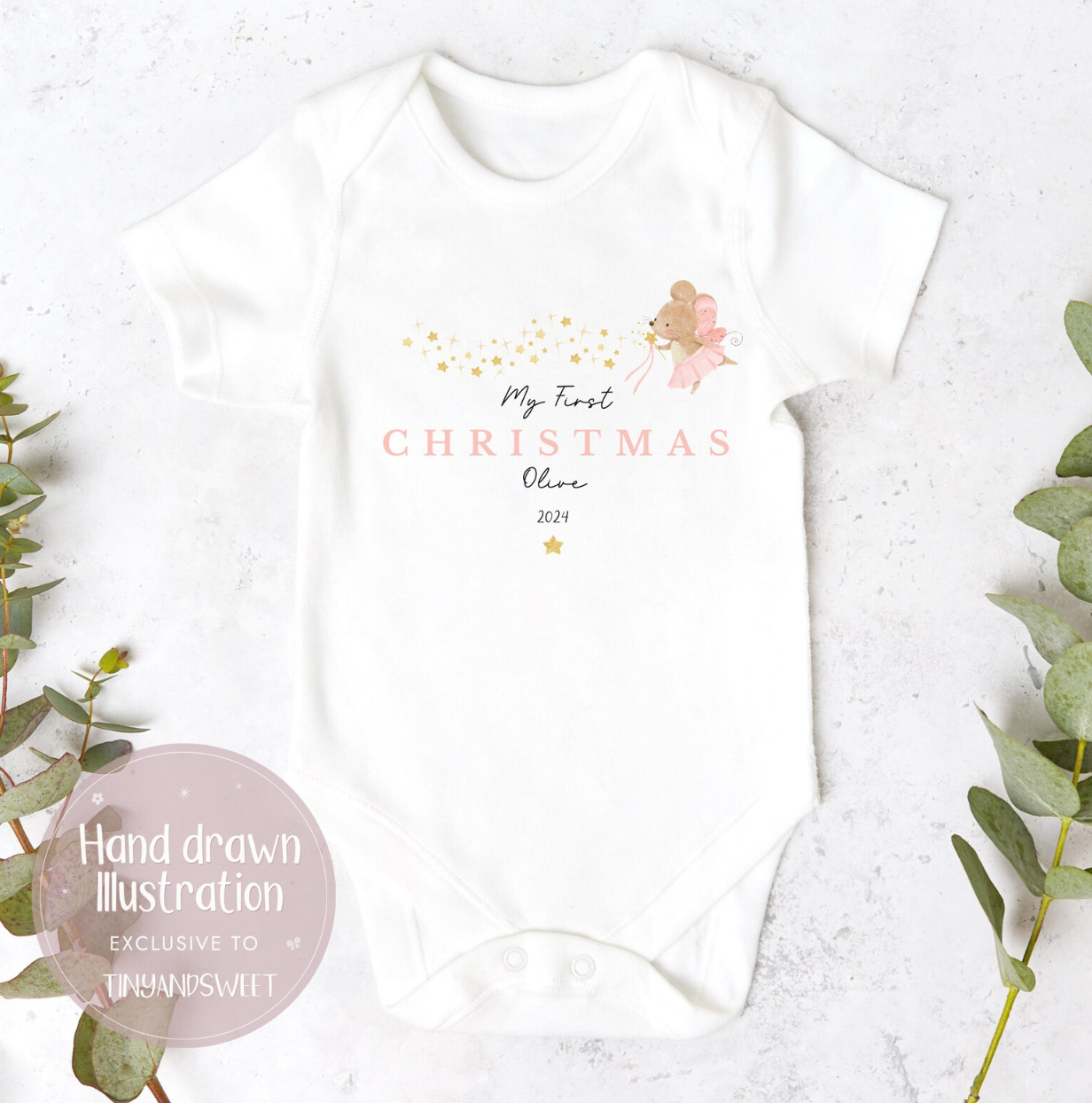 Personalised Ballerina Magical Mouse First Christmas Sleepsuit