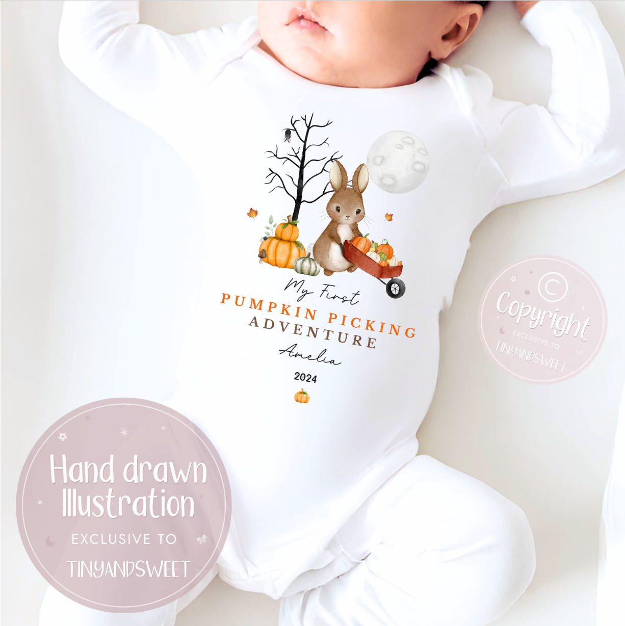 Bunny Pumpkin Picking Halloween Personalised Sleepsuit
