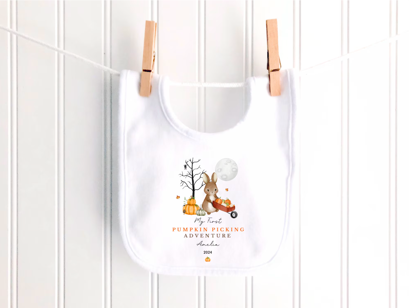 Bunny Pumpkin Picking Halloween Personalised Sleepsuit