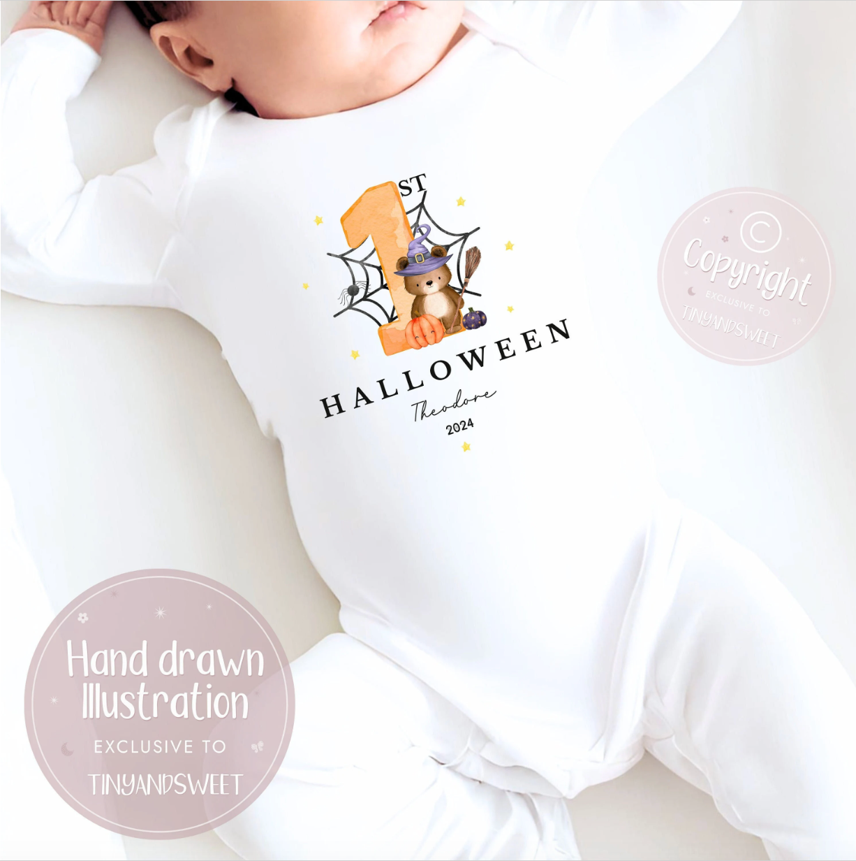 Cobweb 1 Halloween Personalised Sleepsuit