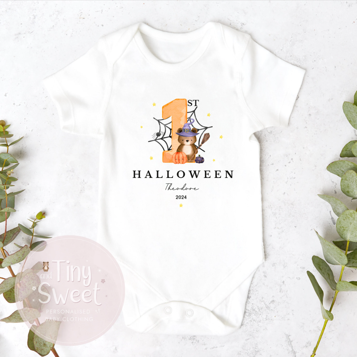 Cobweb 1 Halloween Personalised Sleepsuit