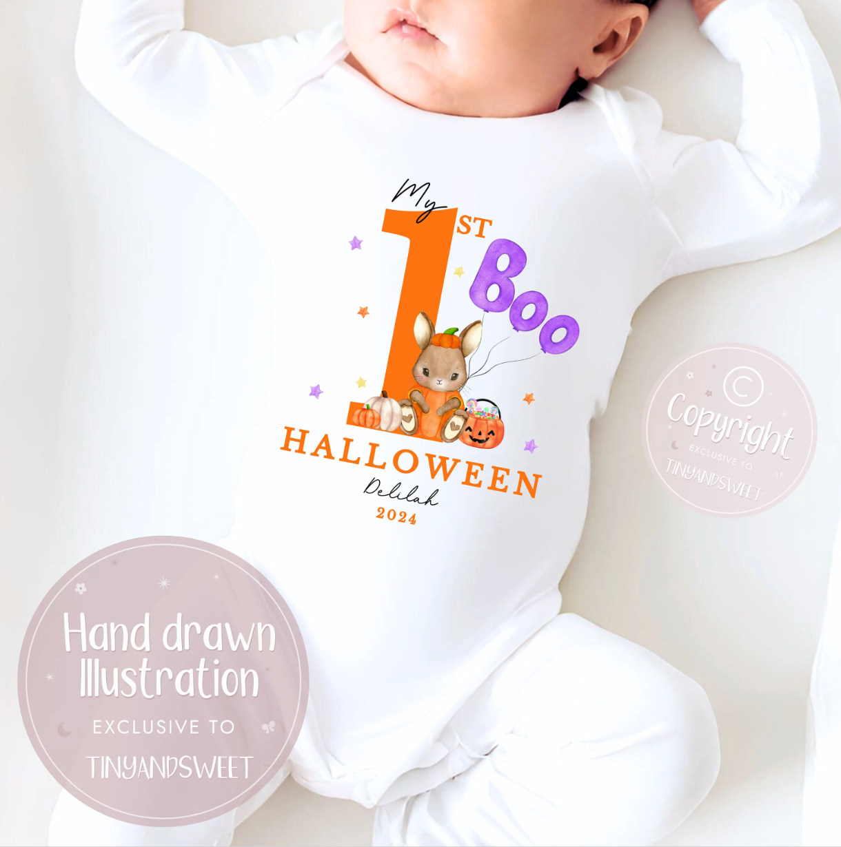 Purple Boo Bunny Personalised Sleepsuit