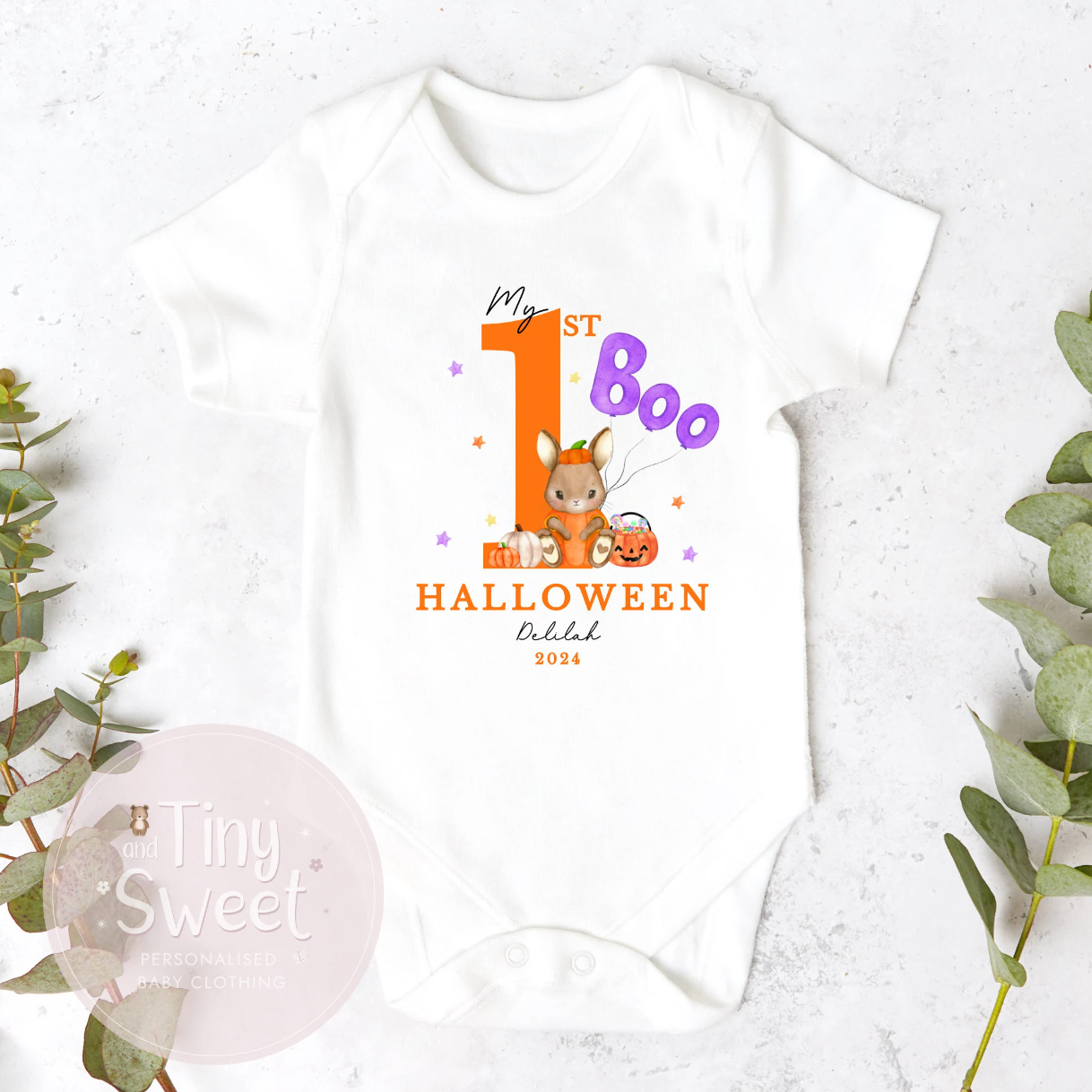 Purple Boo Bunny Personalised Sleepsuit
