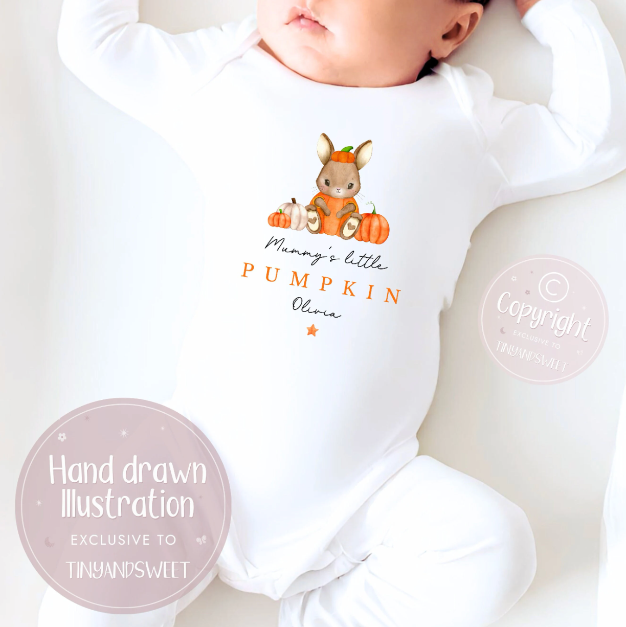 Little Pumpkin Bunny Personalised Sleepsuit