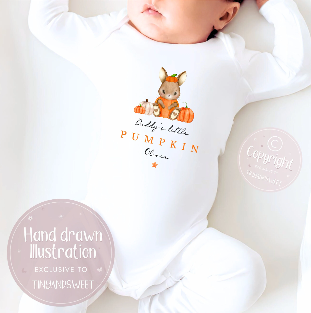 Little Pumpkin Bunny Personalised Sleepsuit