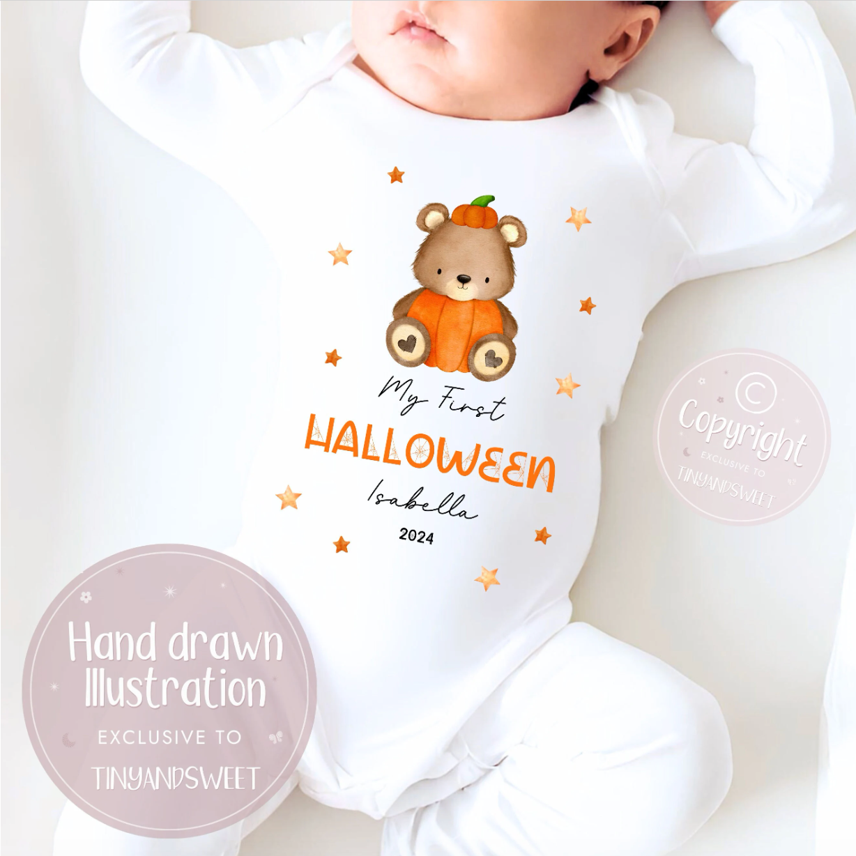Pumpkin Bear First Halloween Personalised Sleepsuit