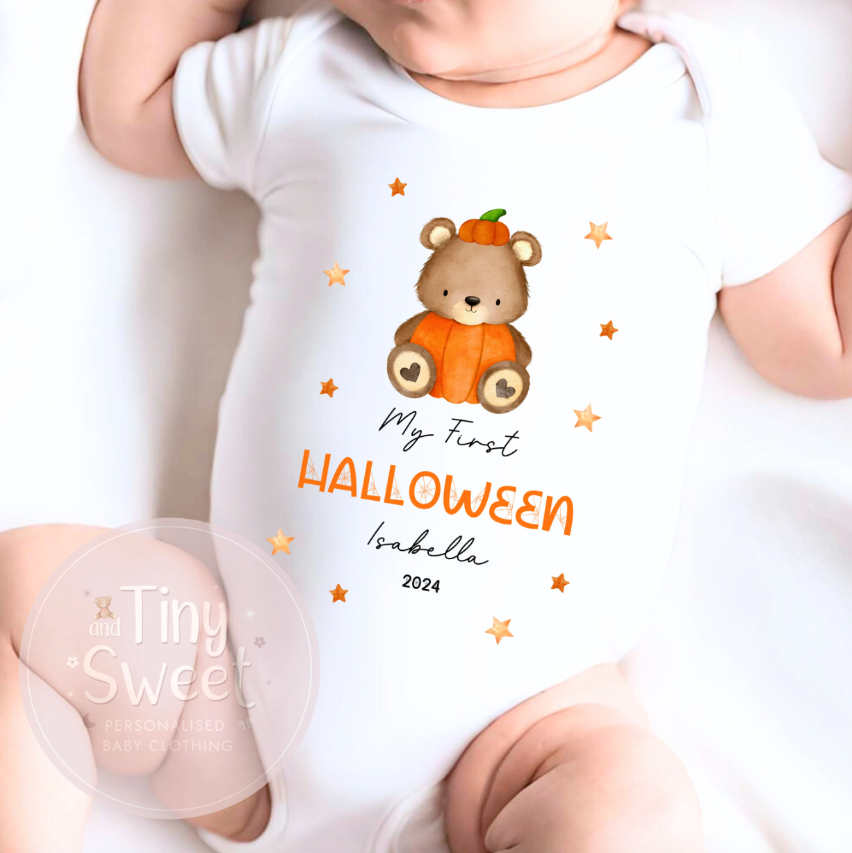 Pumpkin Bear First Halloween Personalised Sleepsuit
