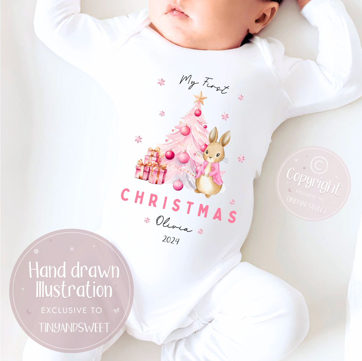 Personalised Bunny First Christmas Sleepsuit