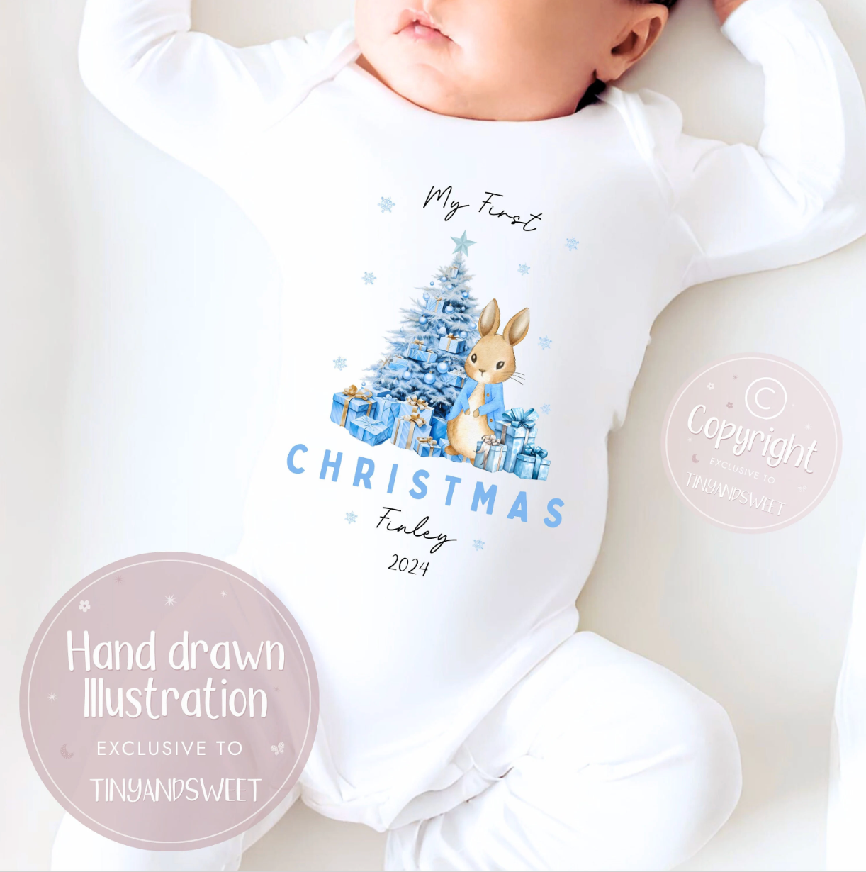 Personalised Bunny First Christmas Sleepsuit