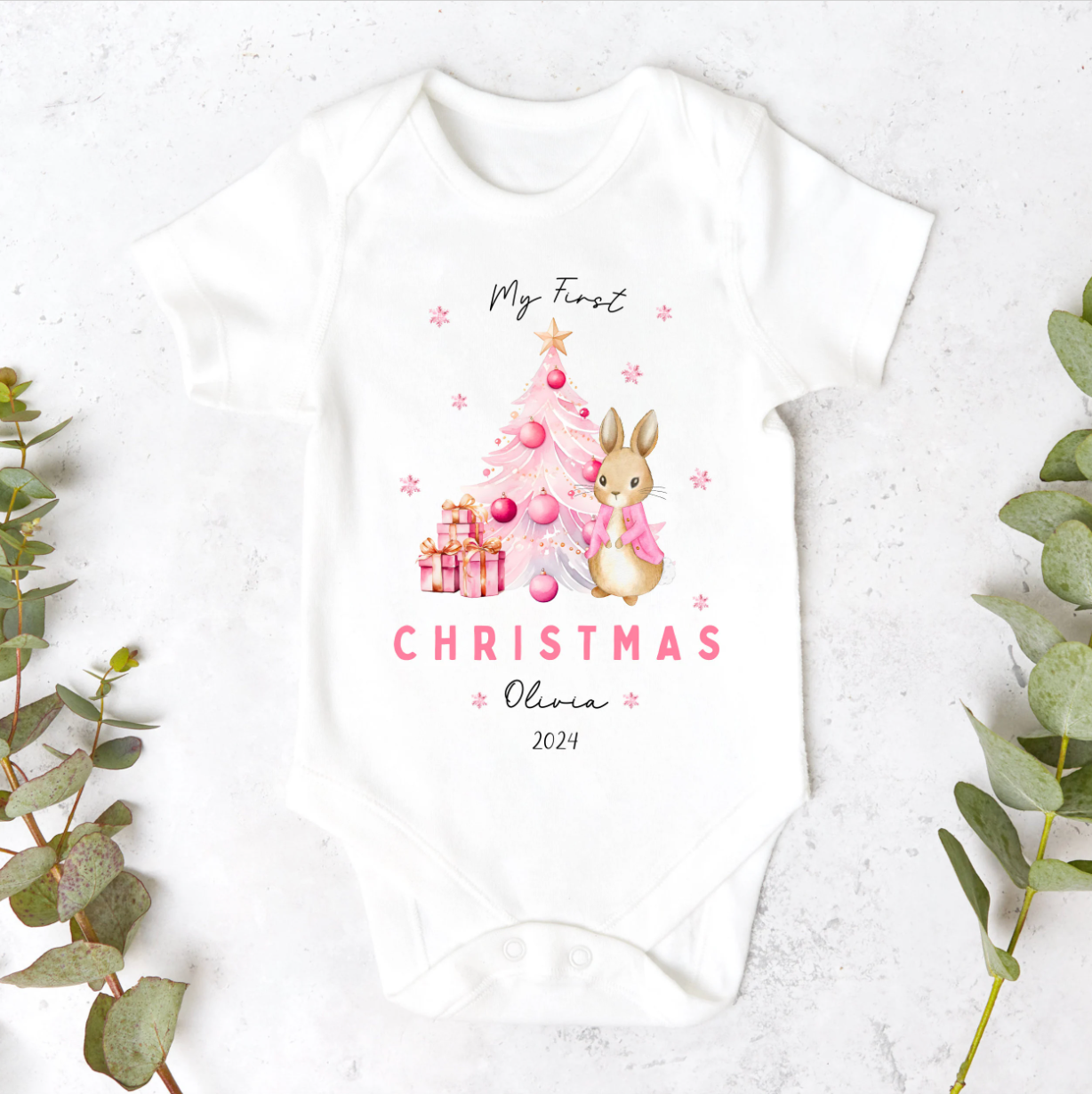 Personalised Bunny First Christmas Sleepsuit