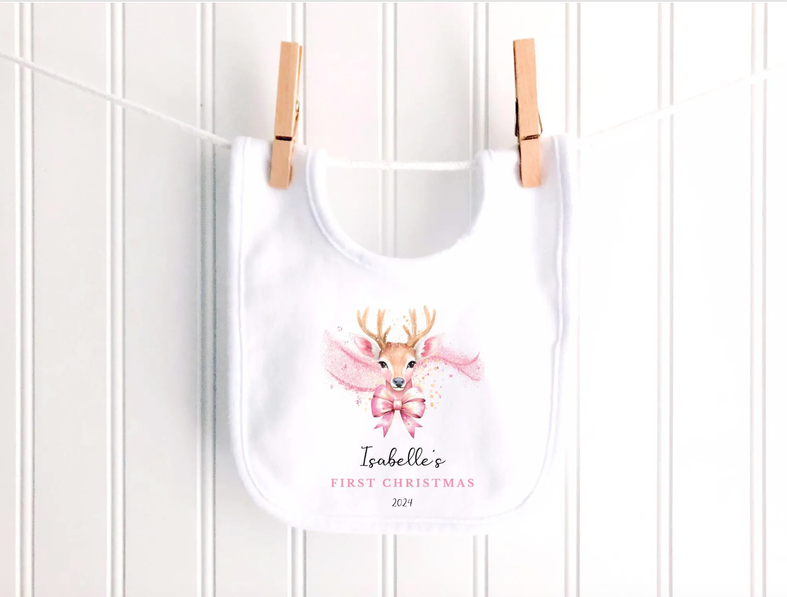 Personalised Pink Reindeer Christmas Sleepsuit