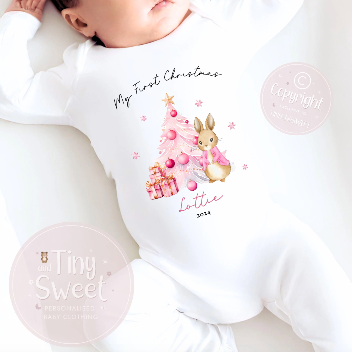 Personalised Bunny First Christmas Sleepsuit