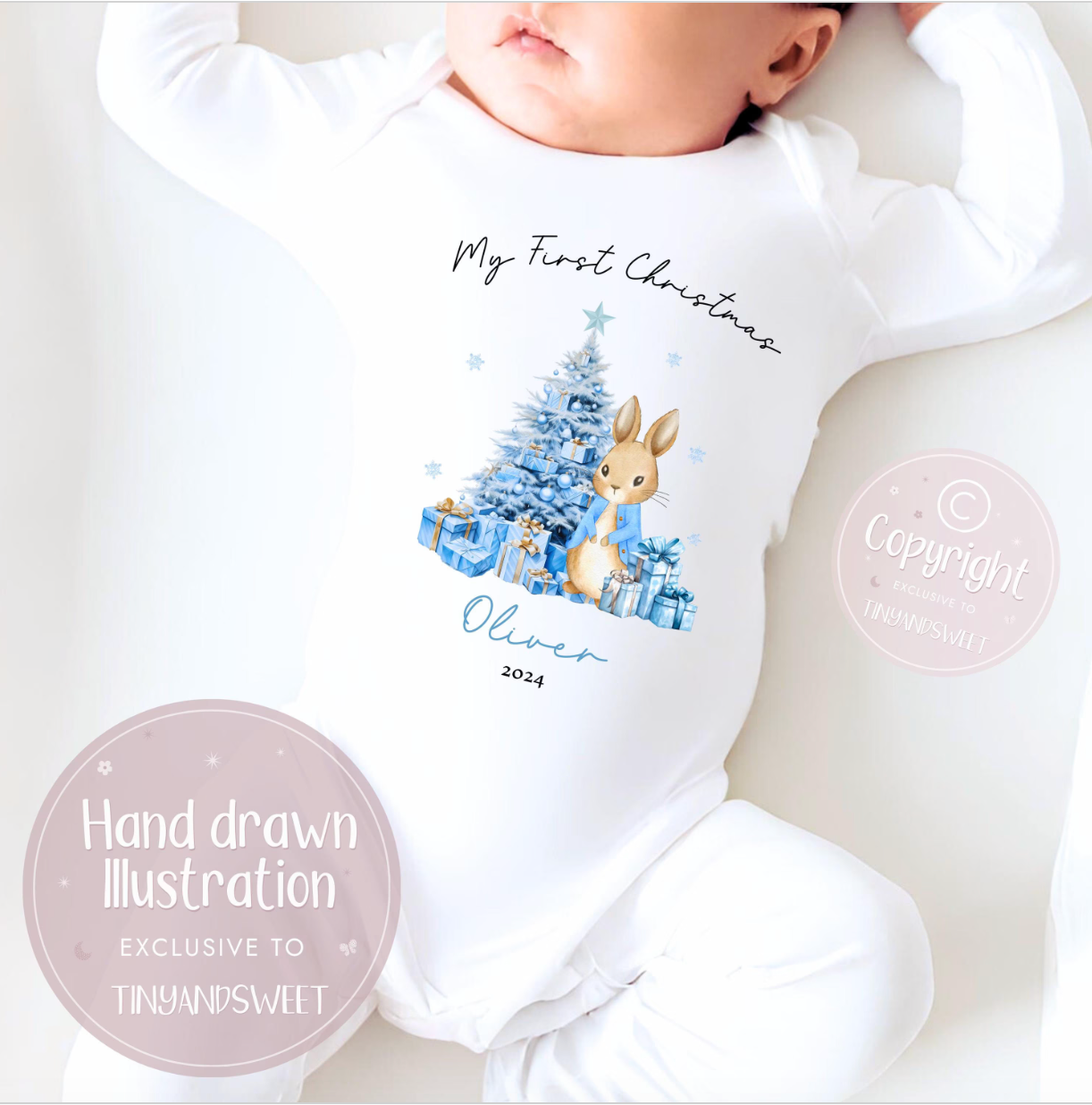 Personalised Bunny First Christmas Sleepsuit
