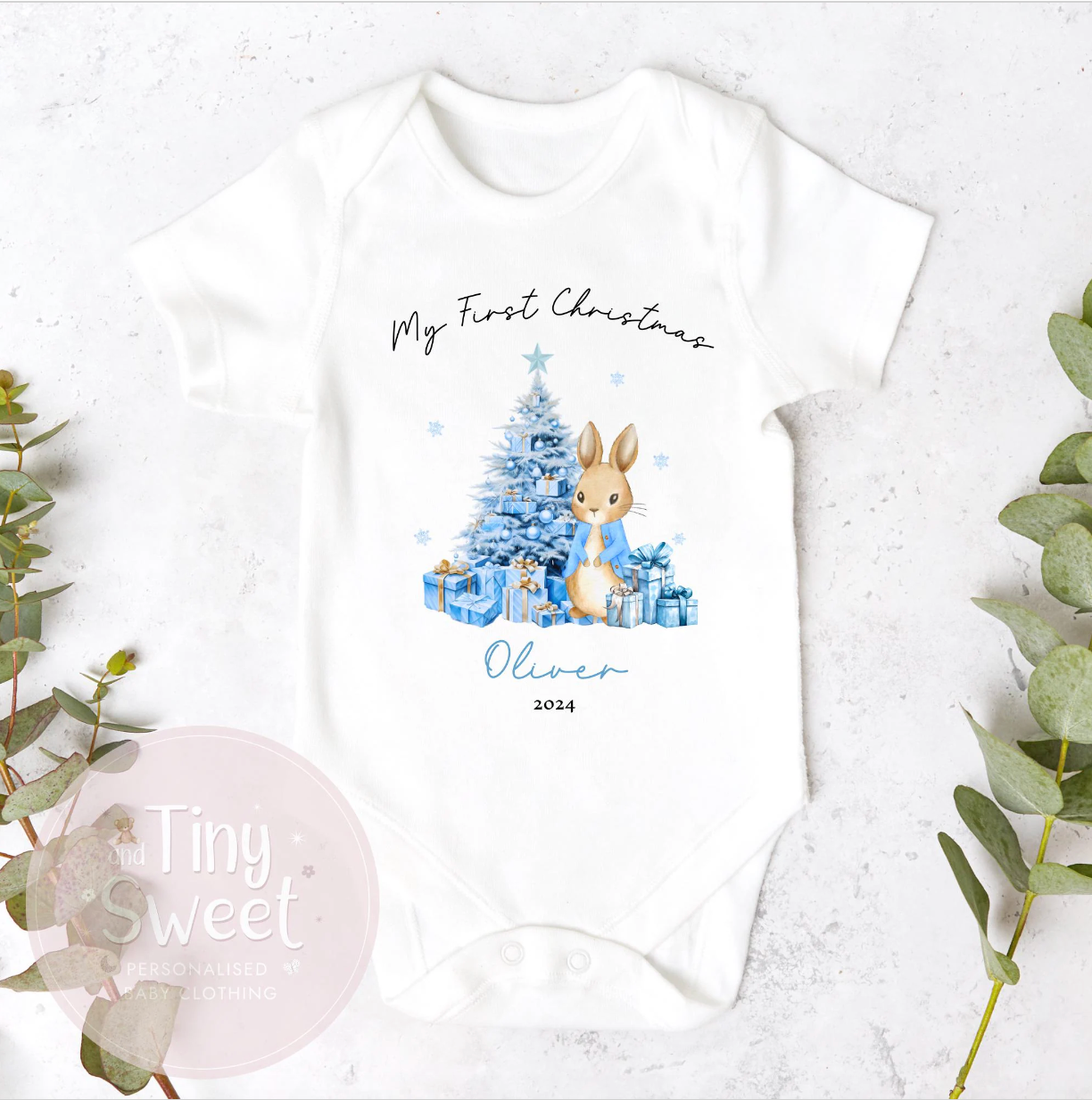 Personalised Bunny First Christmas Sleepsuit