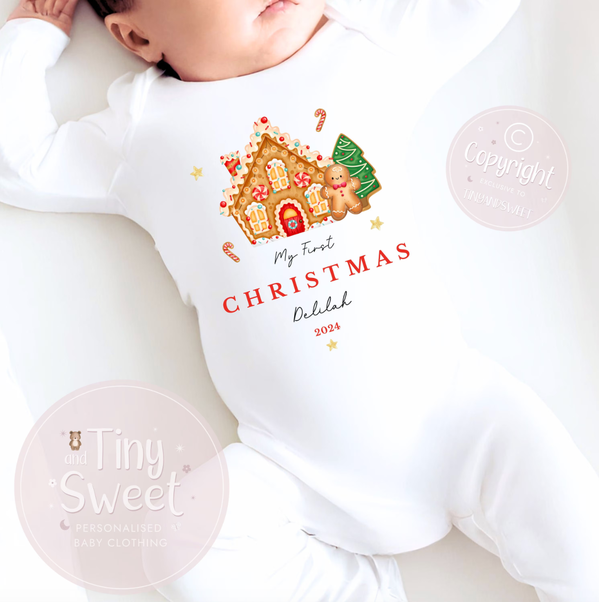 Personalised Gingerbread House Sleepsuit