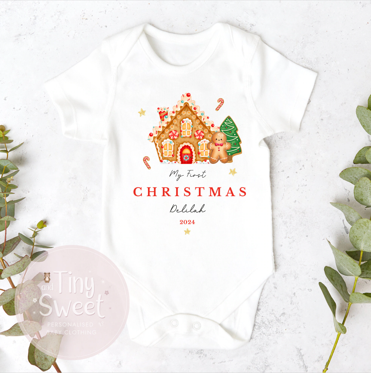 Personalised Gingerbread House Sleepsuit