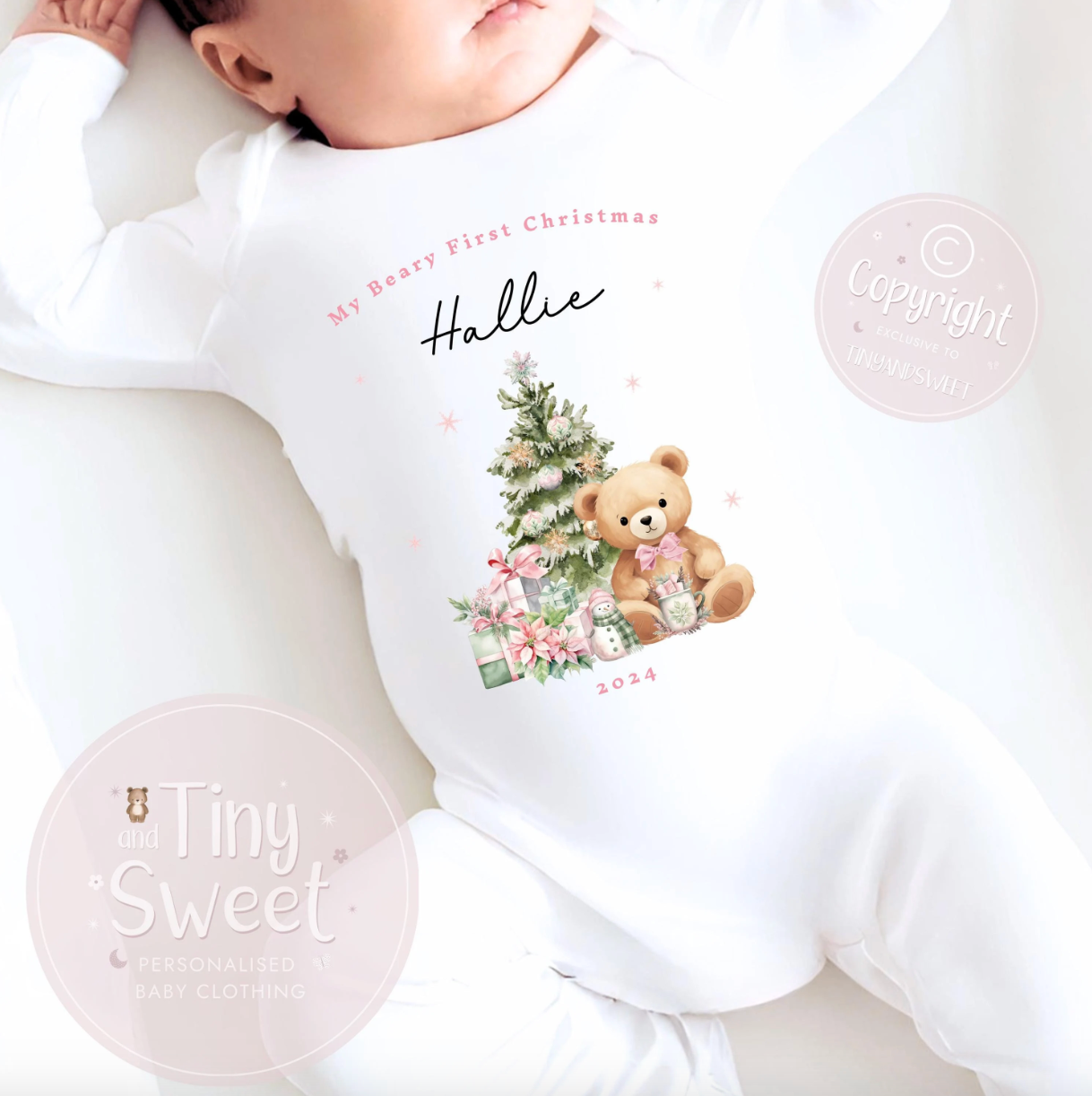 Personalised Classic Christmas Teddy Sleepsuit