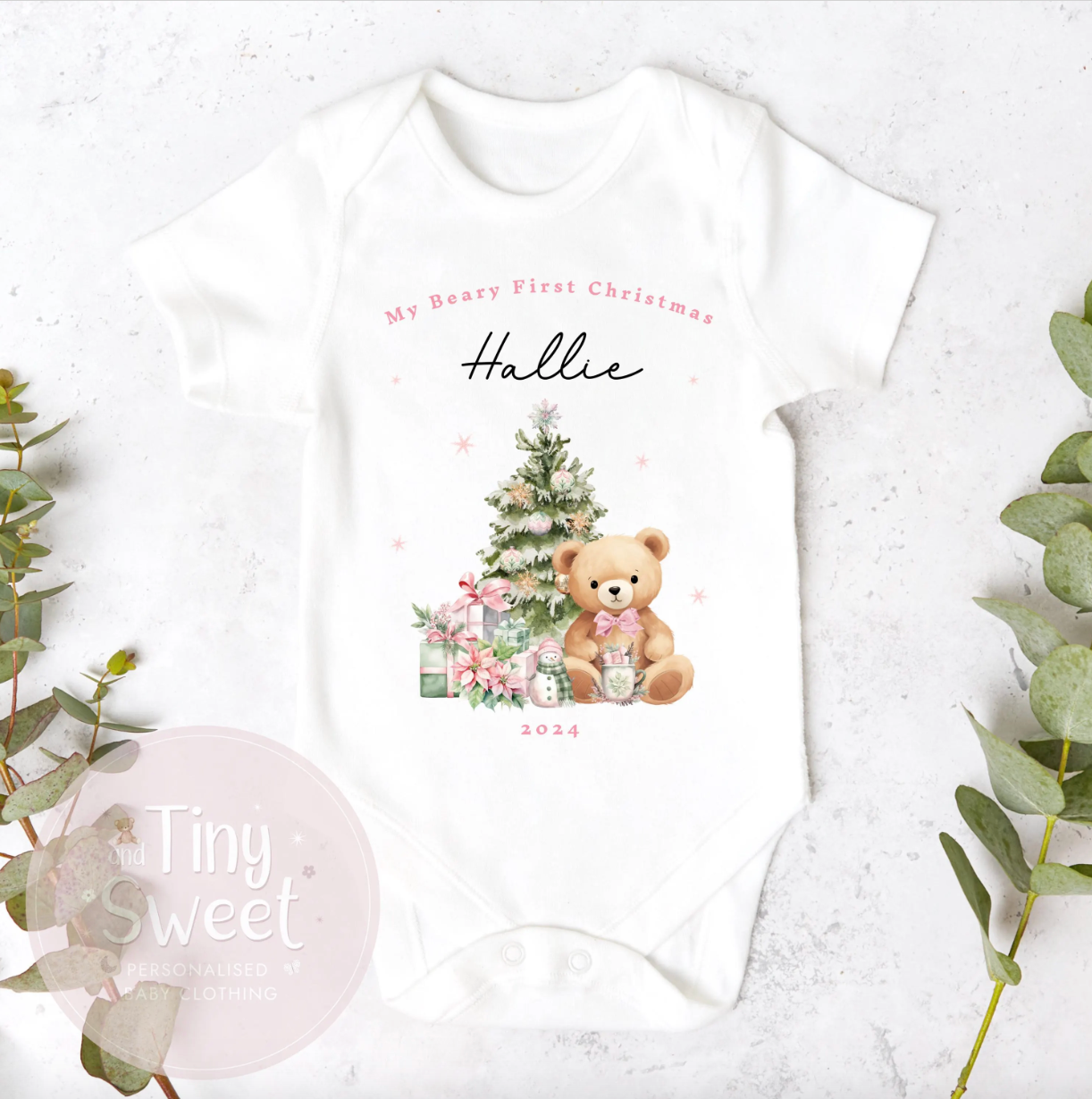 Personalised Classic Christmas Teddy Sleepsuit