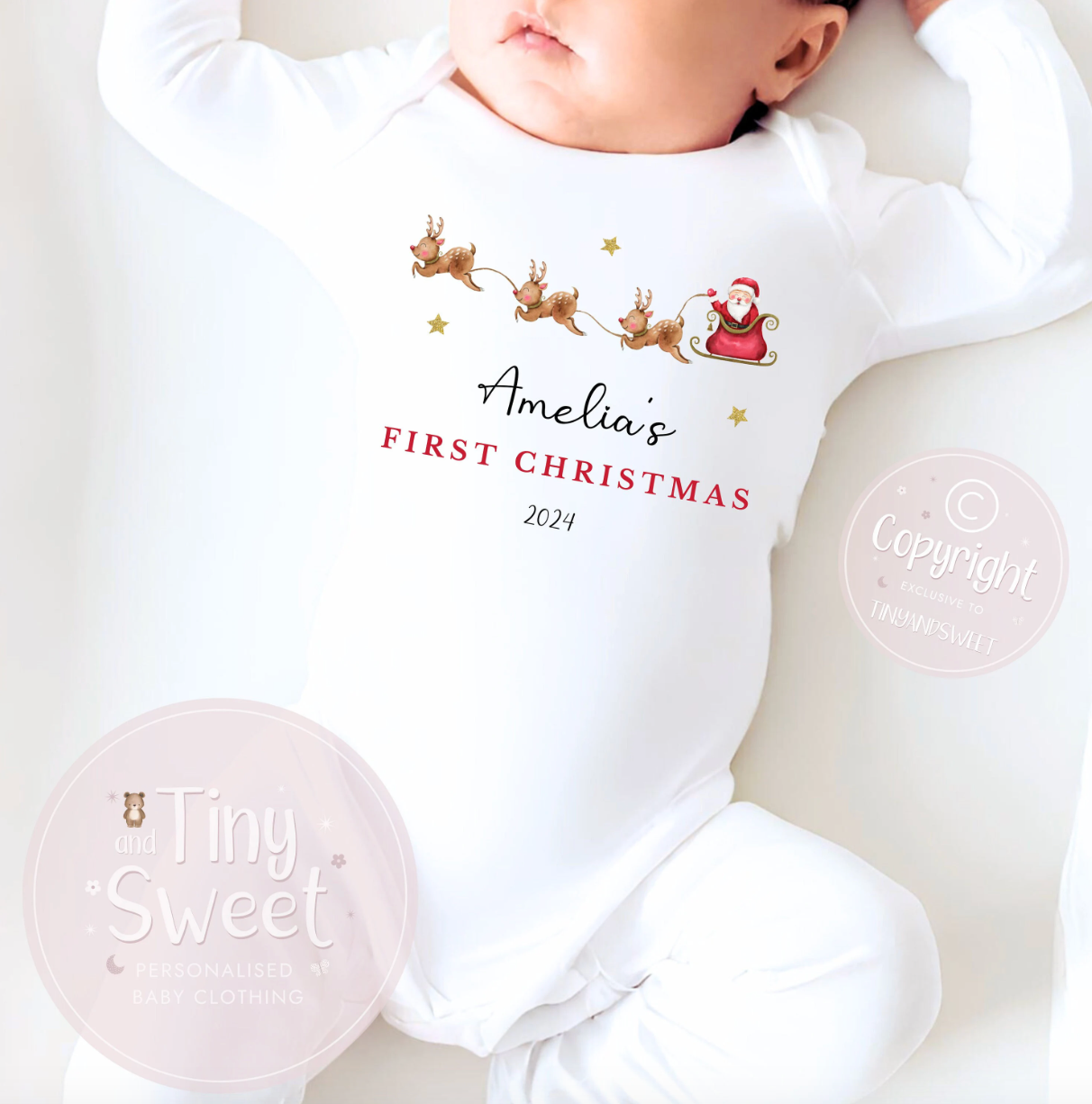 Personalised Santa Sleigh Sleepsuit