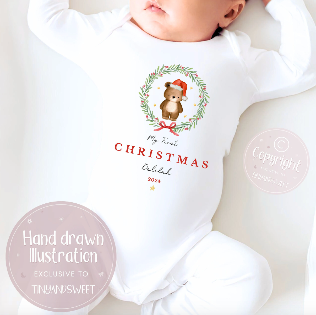 Personalised Bear Wreath Sleepsuit