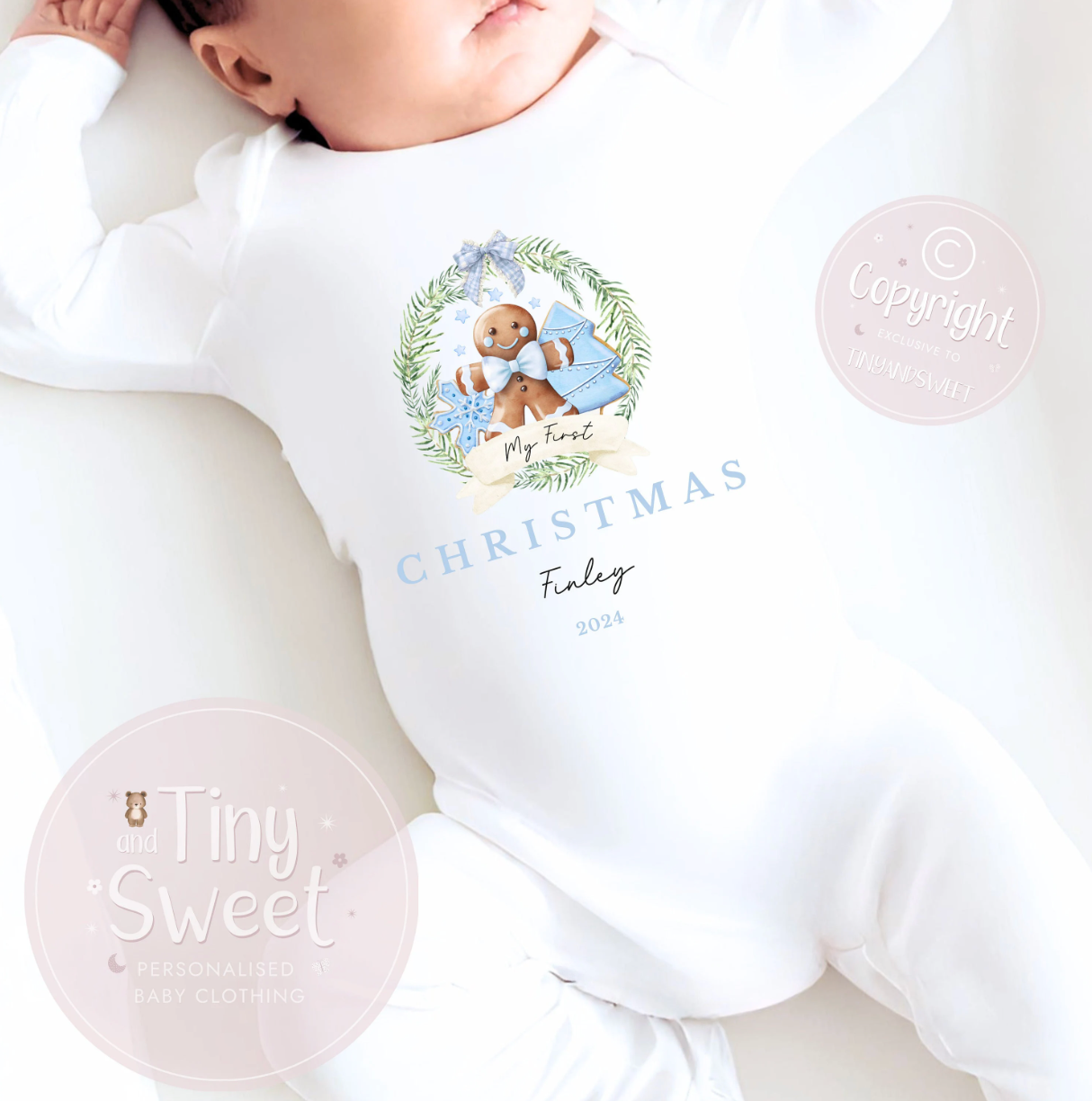 Personalised Gingerbread Wreath Sleepsuit